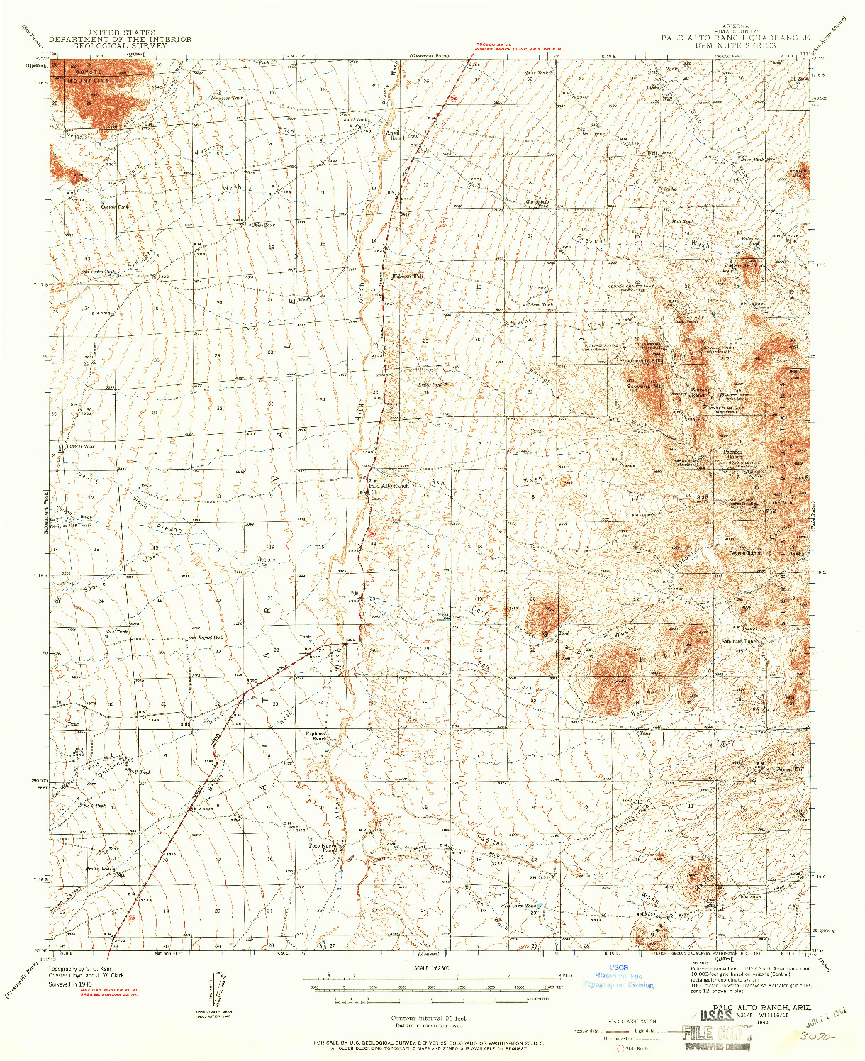 USGS 1:62500-SCALE QUADRANGLE FOR PALO ALTO RANCH, AZ 1940