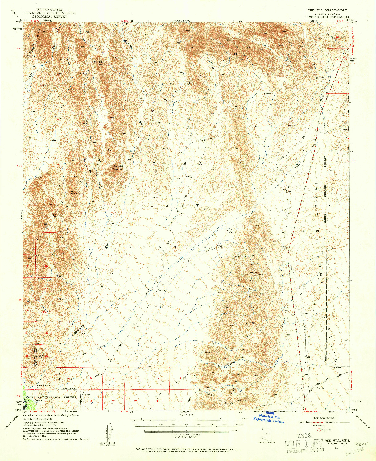 USGS 1:62500-SCALE QUADRANGLE FOR RED HILL, AZ 1954