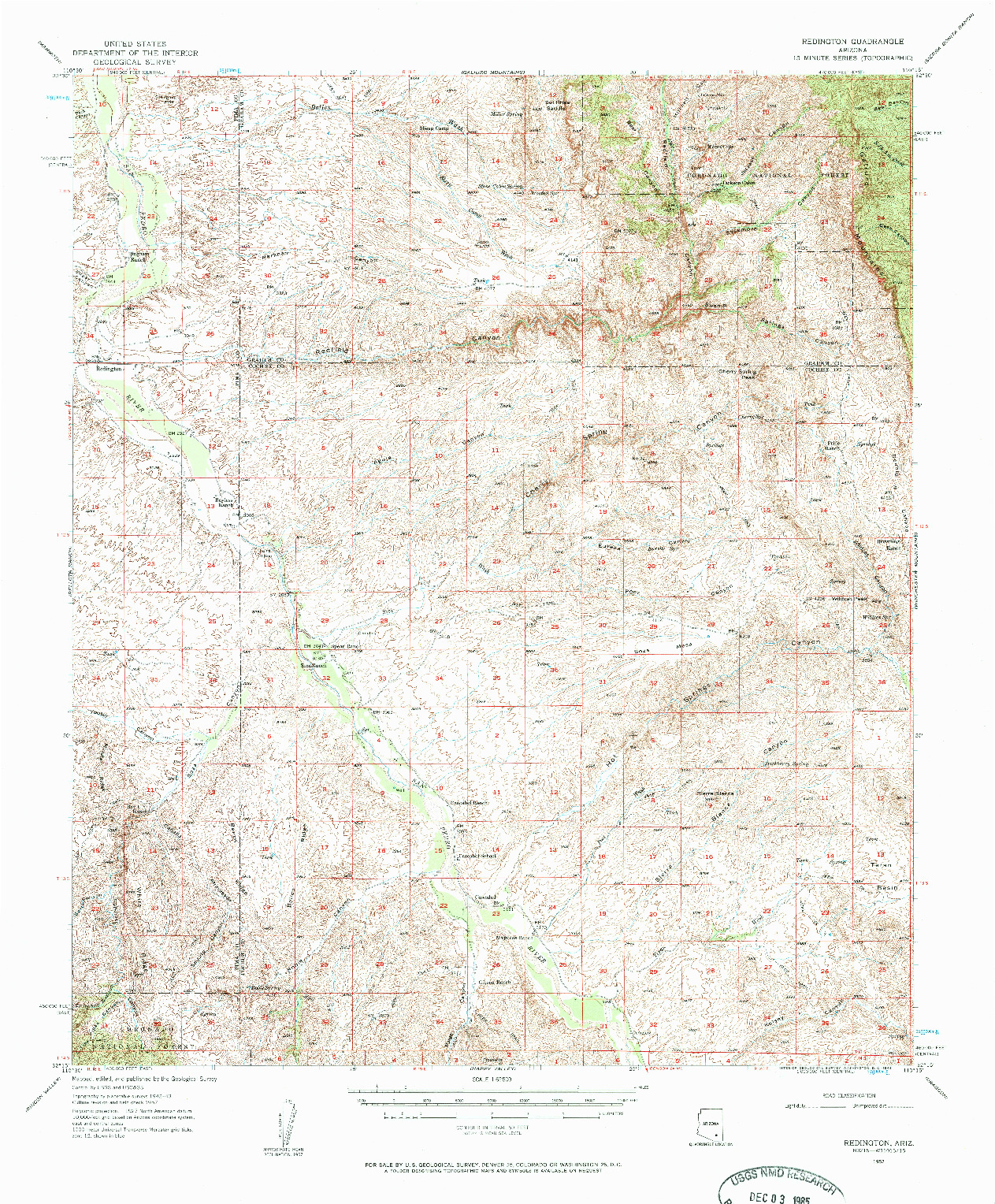 USGS 1:62500-SCALE QUADRANGLE FOR REDINGTON, AZ 1957