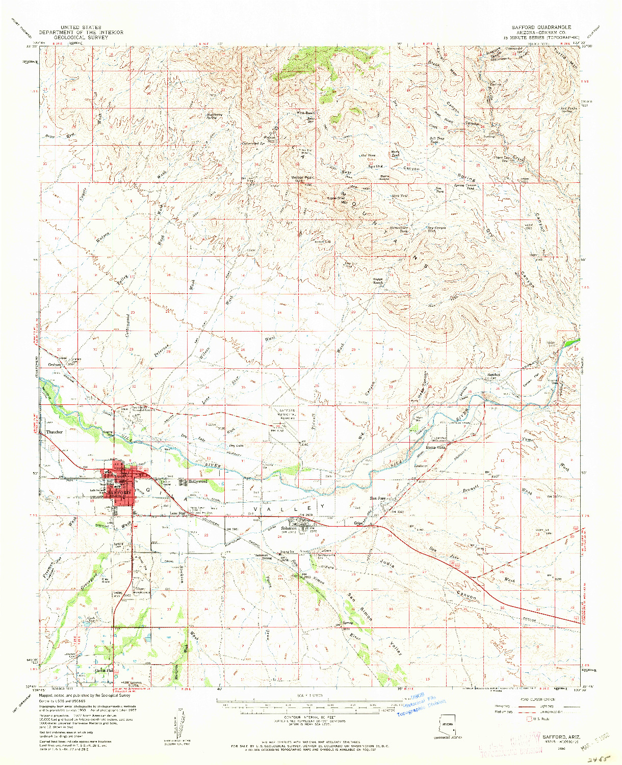 USGS 1:62500-SCALE QUADRANGLE FOR SAFFORD, AZ 1960