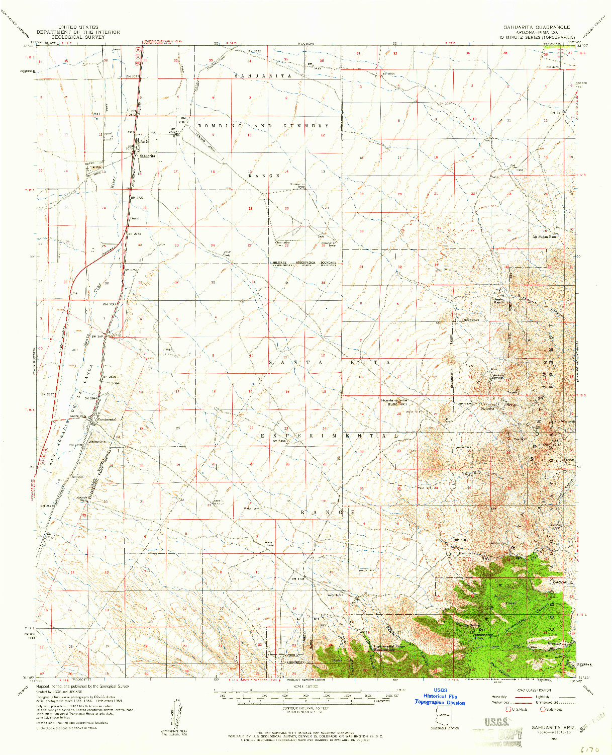 USGS 1:62500-SCALE QUADRANGLE FOR SAHUARITA, AZ 1958