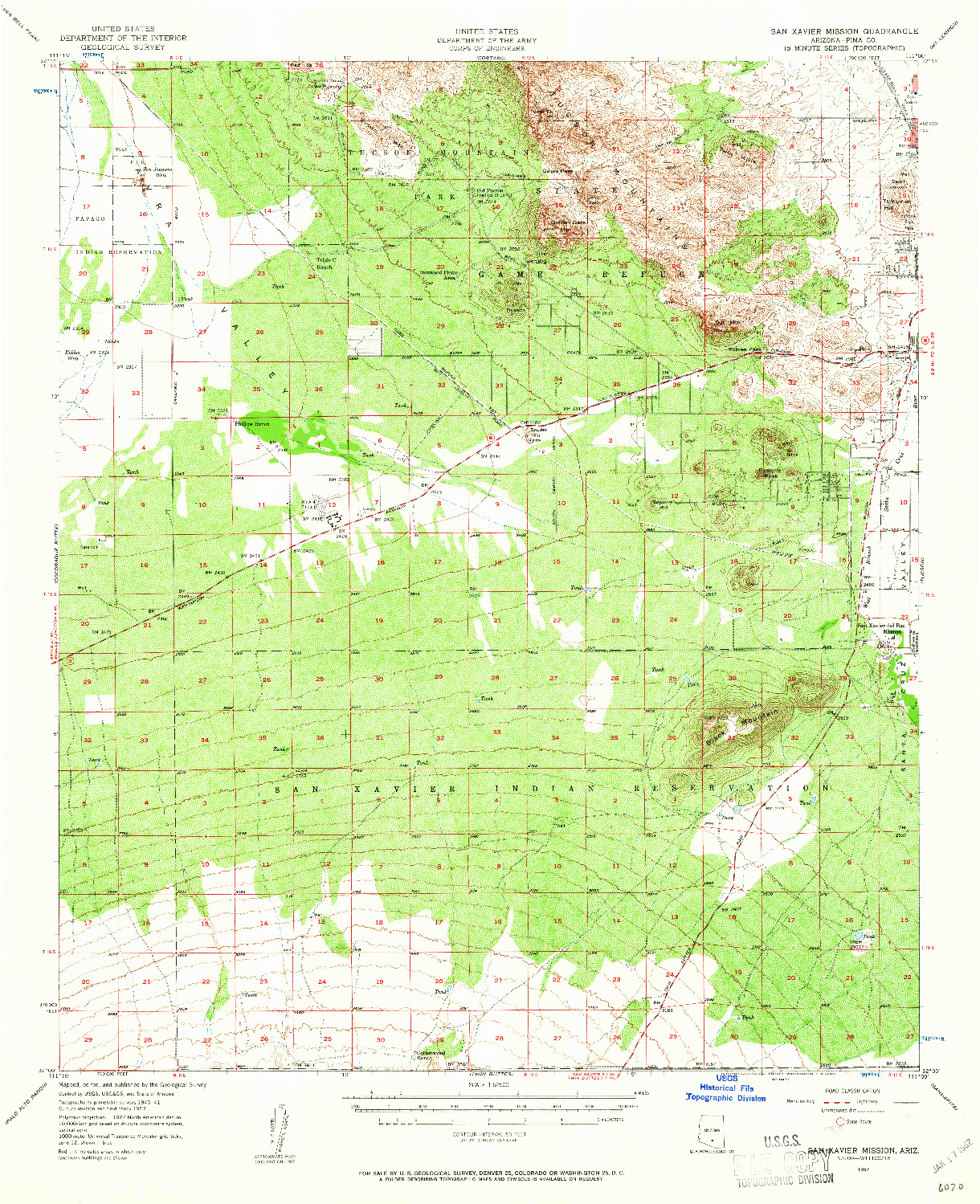 USGS 1:62500-SCALE QUADRANGLE FOR SAN XAVIER MISSION, AZ 1957