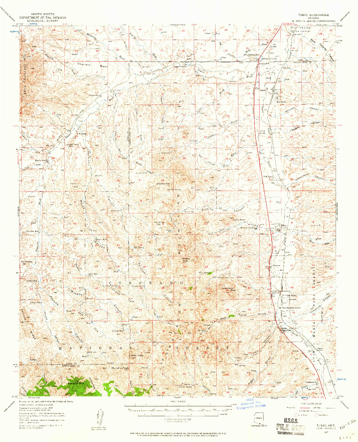 USGS 1:62500-SCALE QUADRANGLE FOR TUBAC, AZ 1957