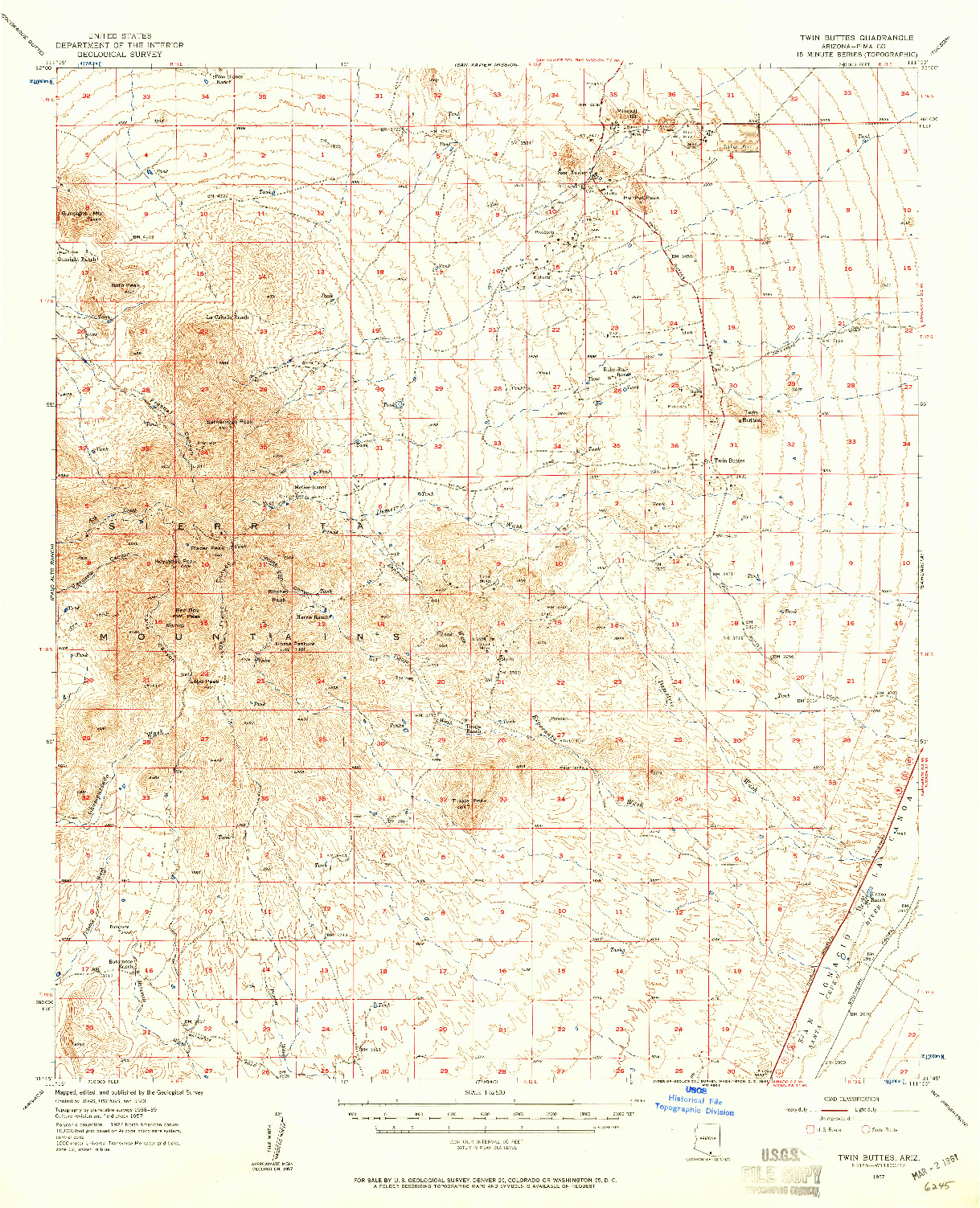 USGS 1:62500-SCALE QUADRANGLE FOR TWIN BUTTES, AZ 1957