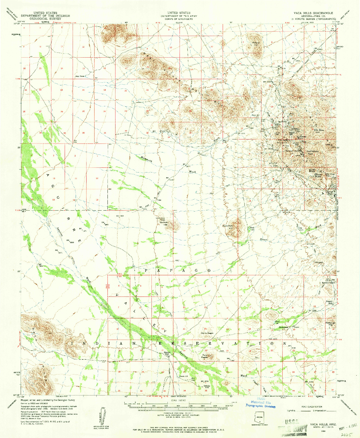 USGS 1:62500-SCALE QUADRANGLE FOR VACA HILLS, AZ 1959