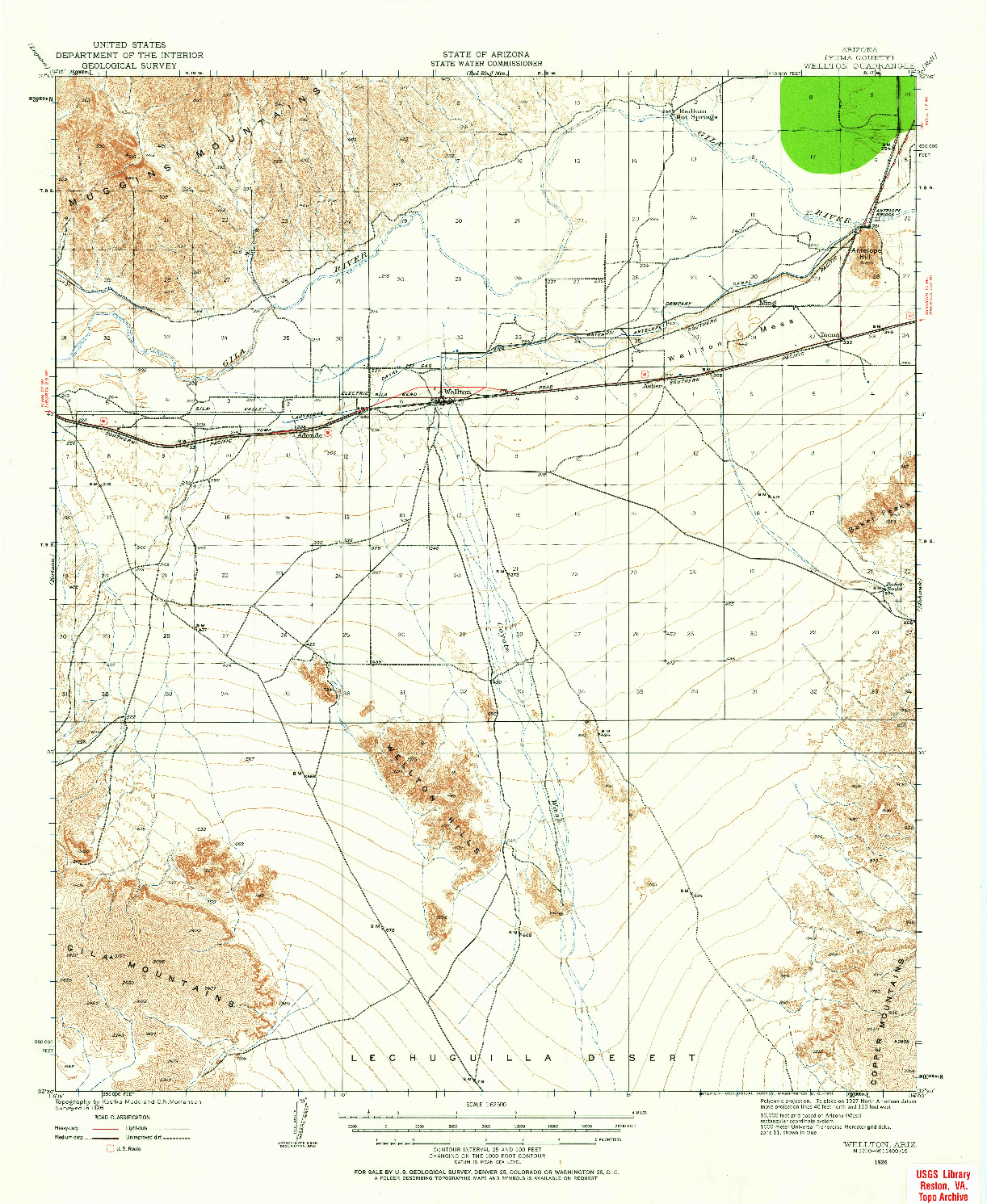 USGS 1:62500-SCALE QUADRANGLE FOR WELLTON, AZ 1926