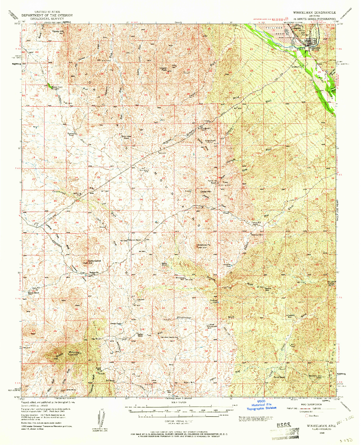 USGS 1:62500-SCALE QUADRANGLE FOR WINKELMAN, AZ 1949