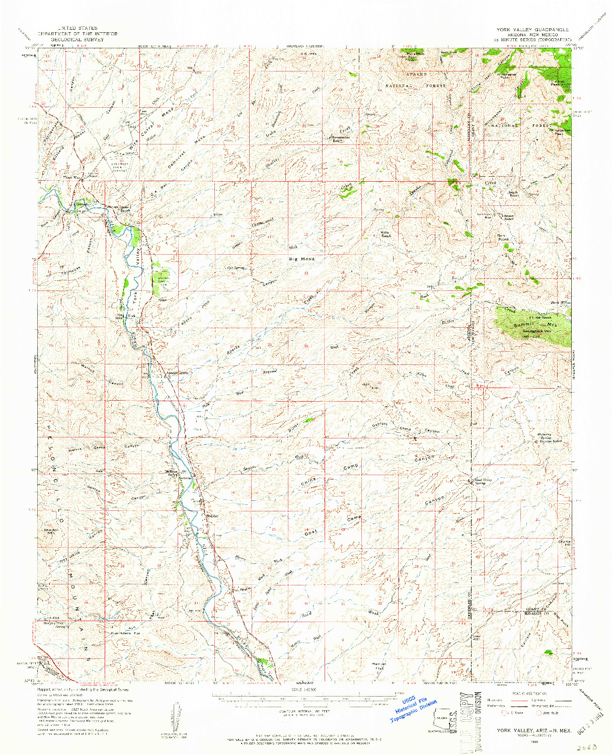 USGS 1:62500-SCALE QUADRANGLE FOR YORK VALLEY, AZ 1959
