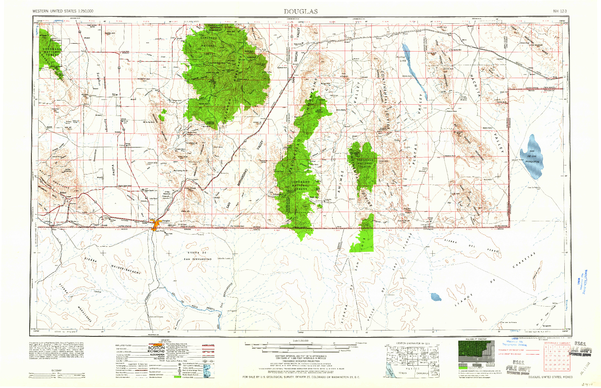 USGS 1:250000-SCALE QUADRANGLE FOR DOUGLAS, AZ 1961