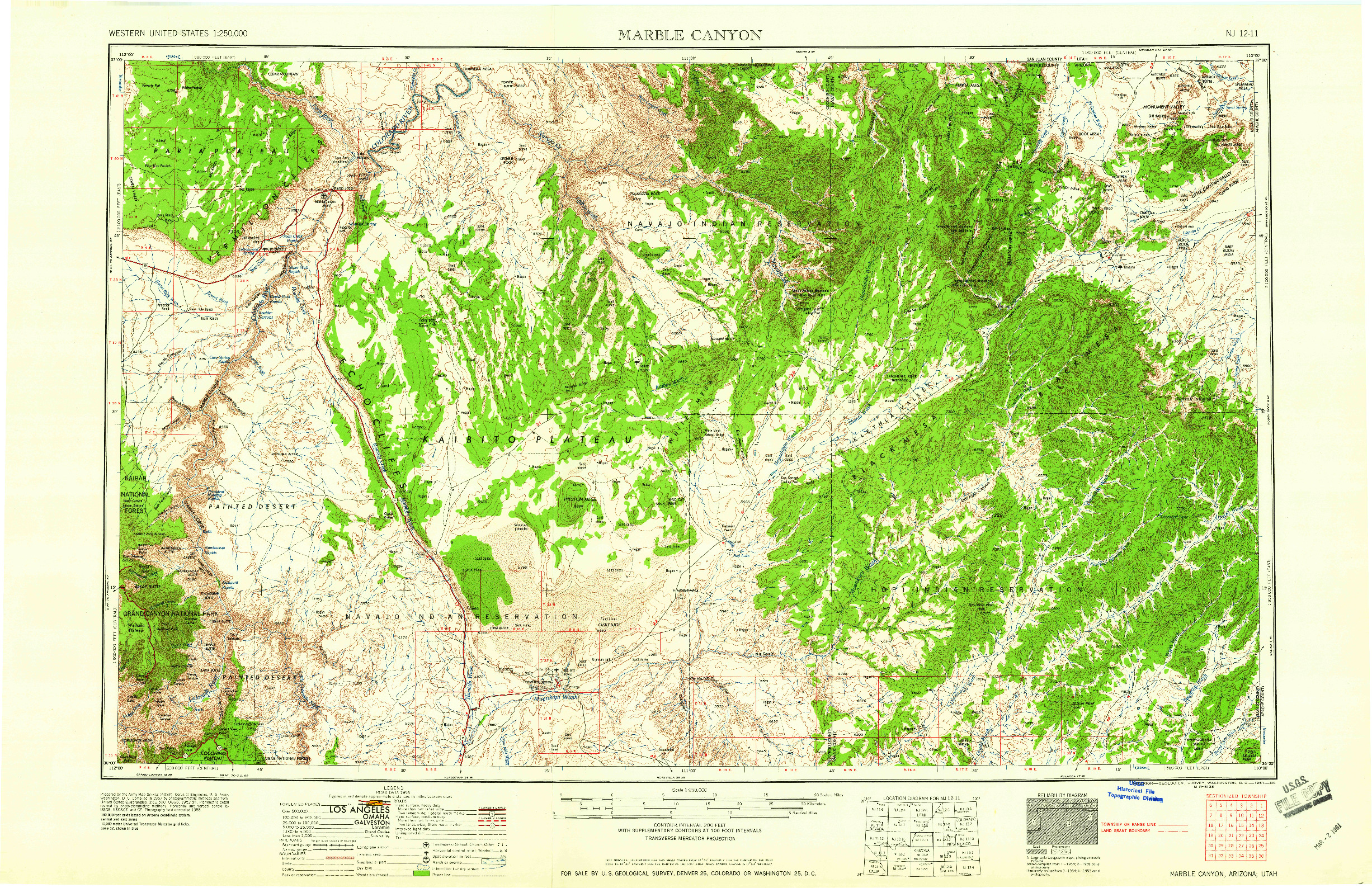 USGS 1:250000-SCALE QUADRANGLE FOR MARBLE CANYON, AZ 1961