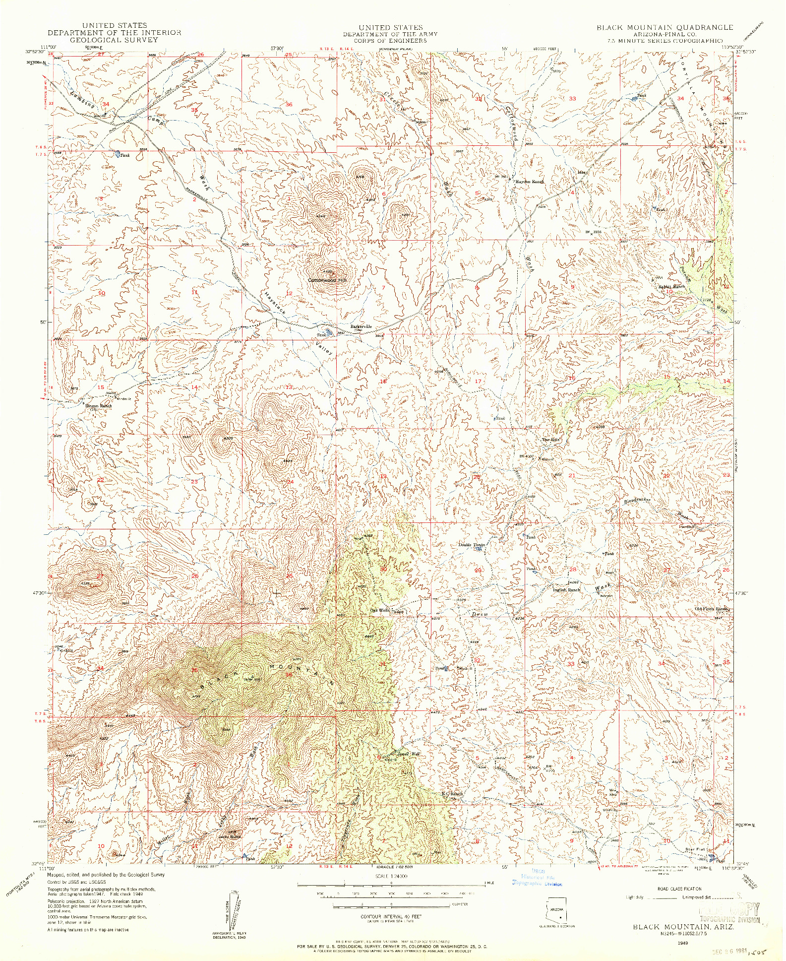 USGS 1:24000-SCALE QUADRANGLE FOR BLACK MOUNTAIN, AZ 1949