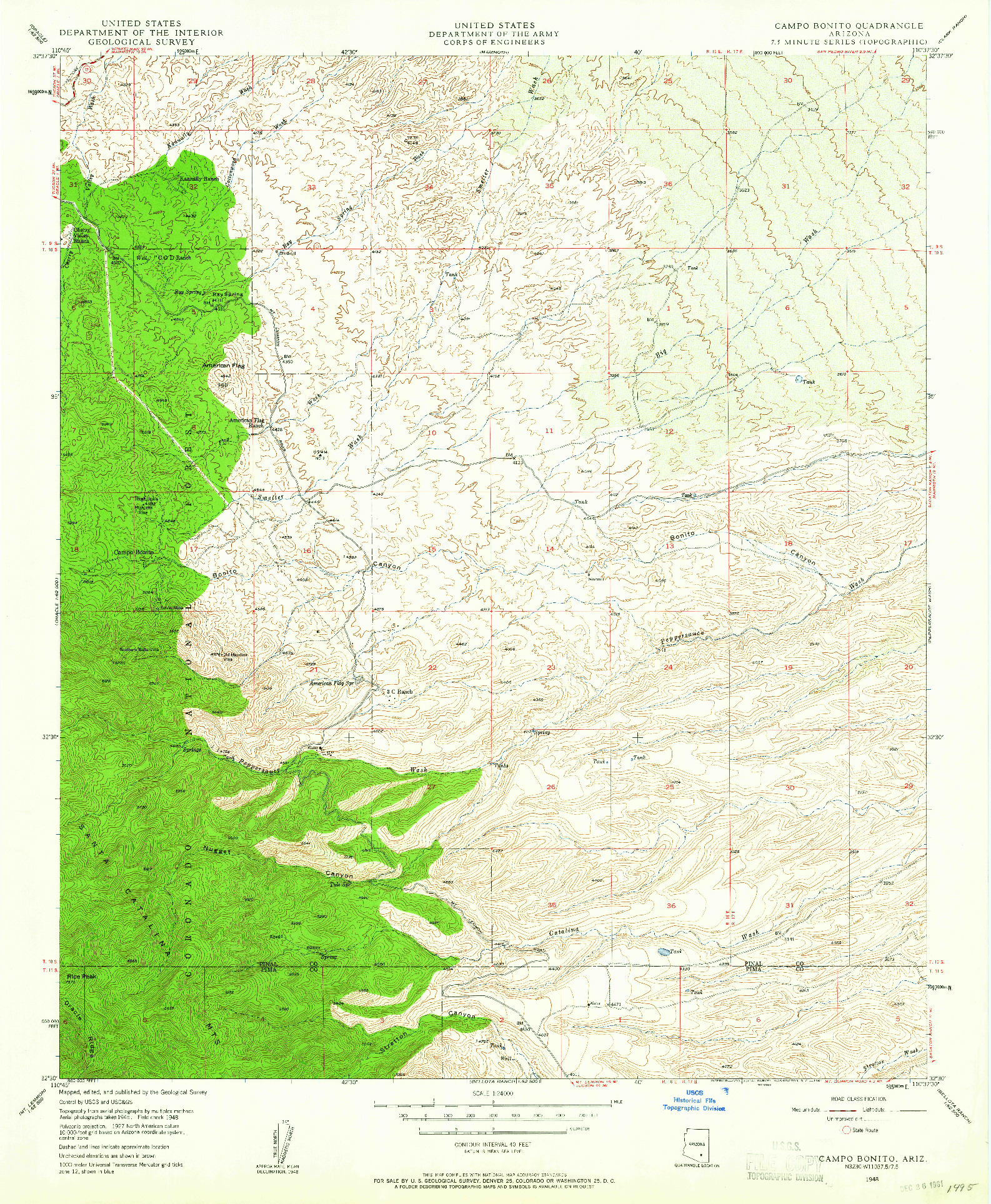 USGS 1:24000-SCALE QUADRANGLE FOR CAMPO BONITO, AZ 1948