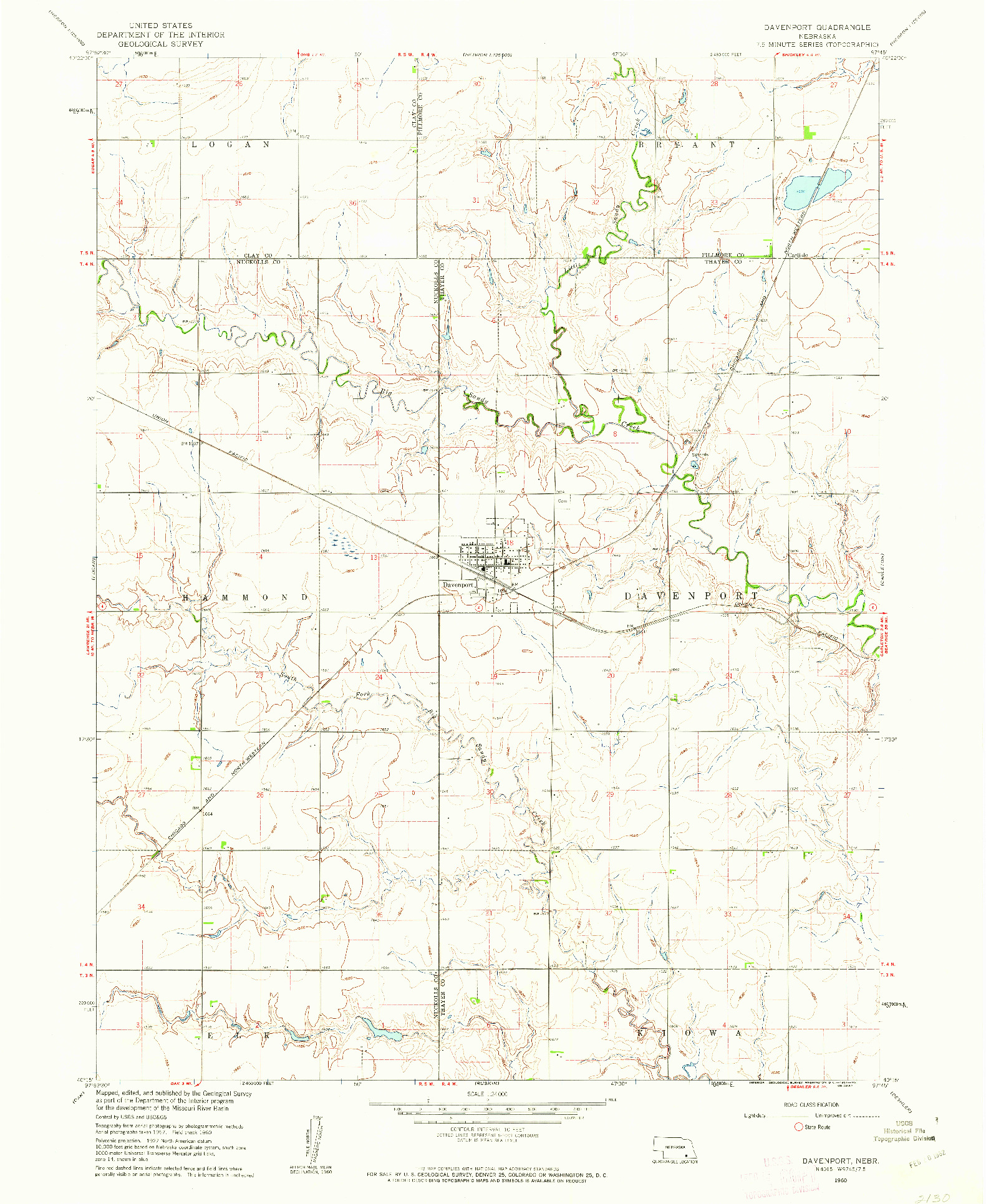 USGS 1:24000-SCALE QUADRANGLE FOR DAVENPORT, NE 1960