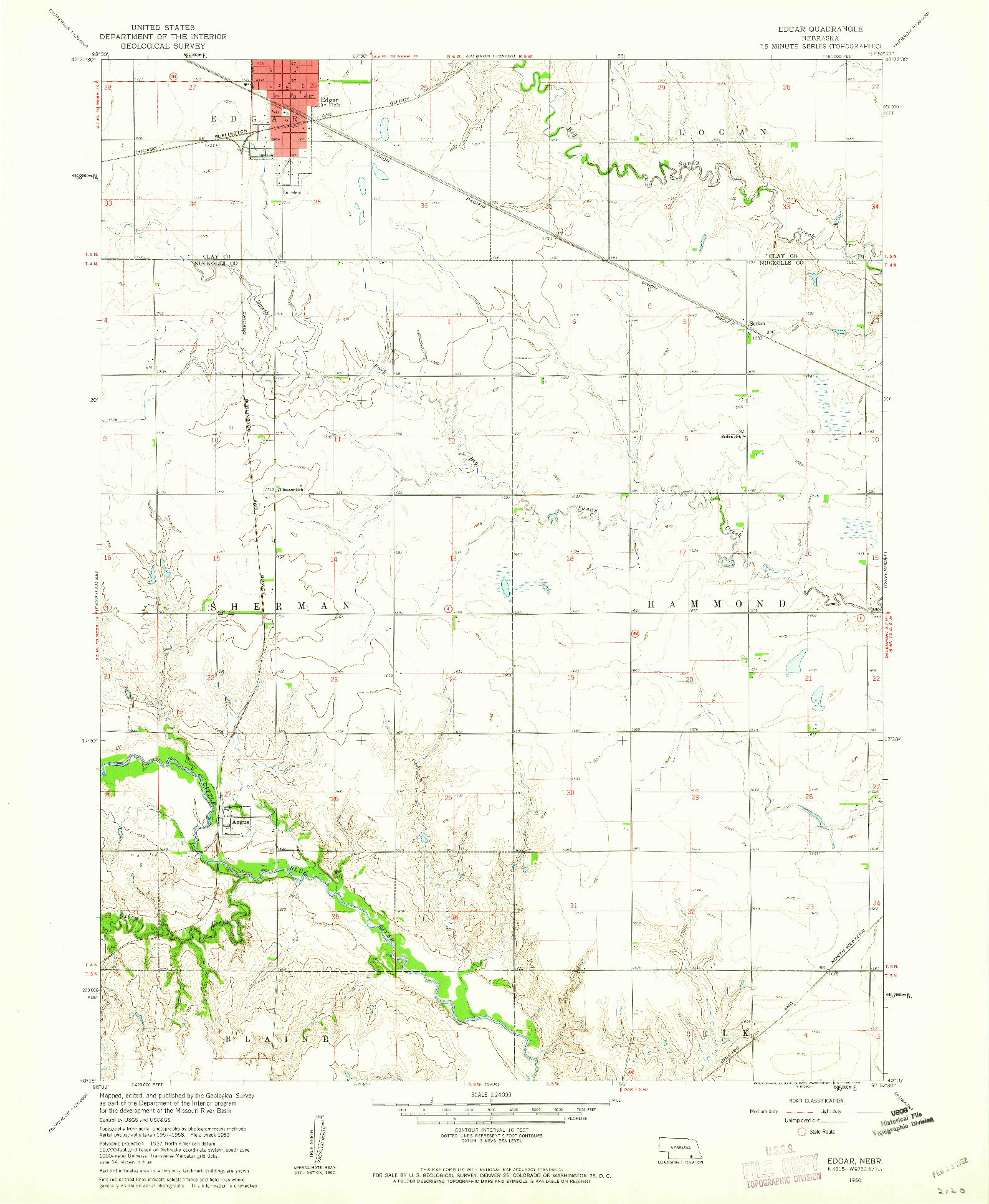 USGS 1:24000-SCALE QUADRANGLE FOR EDGAR, NE 1960