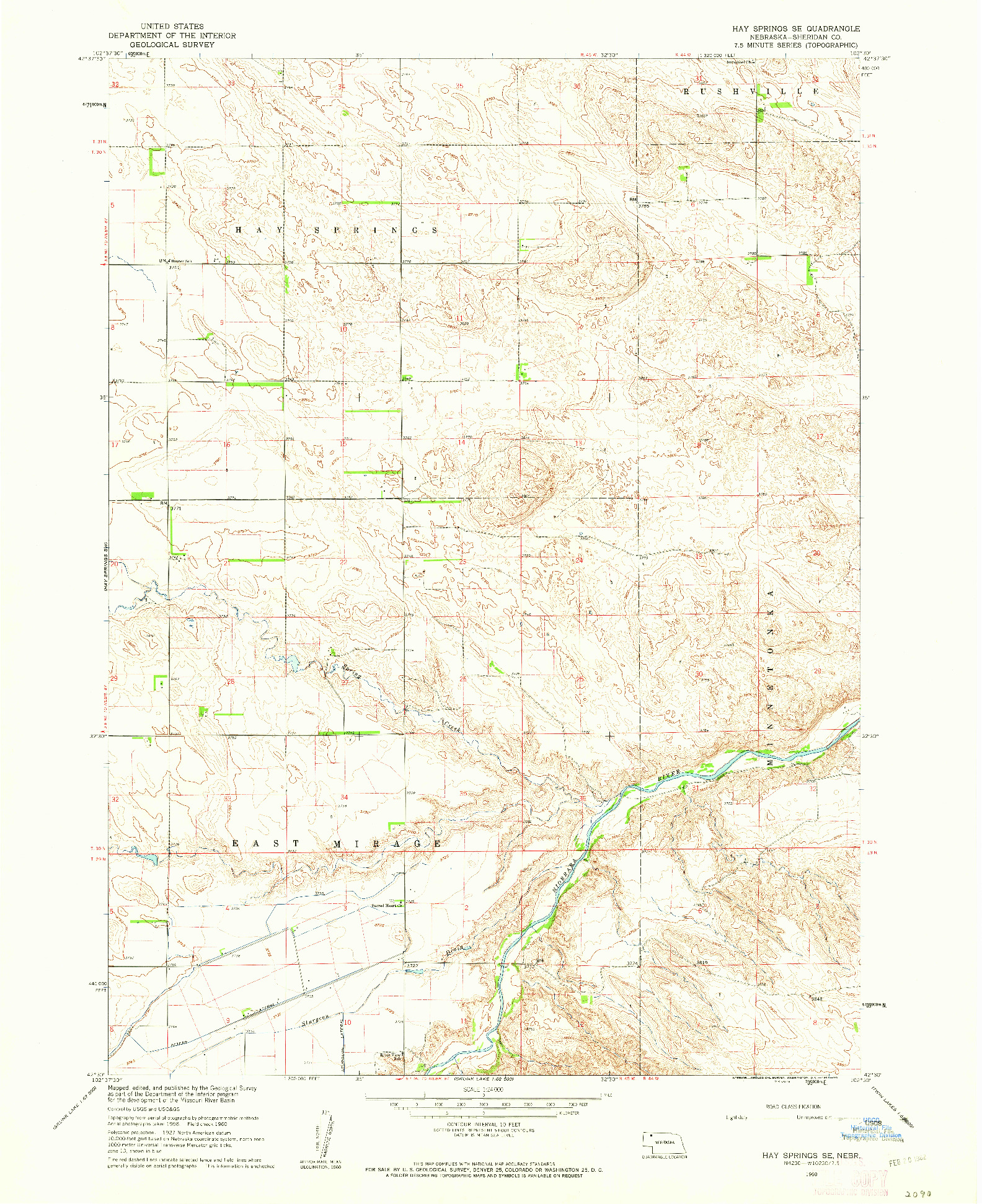 USGS 1:24000-SCALE QUADRANGLE FOR HAY SPRINGS SE, NE 1960