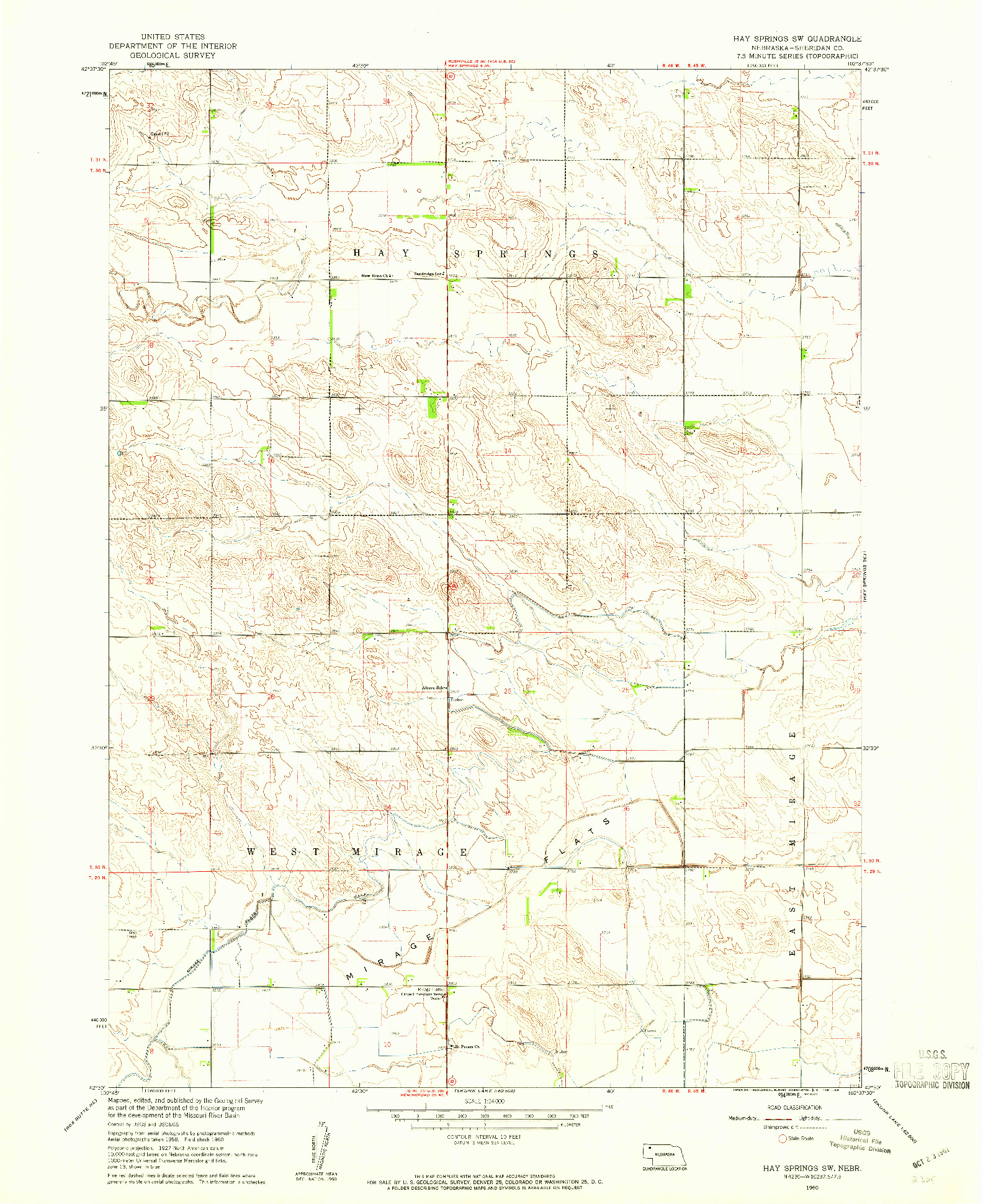 USGS 1:24000-SCALE QUADRANGLE FOR HAY SPRINGS SW, NE 1960