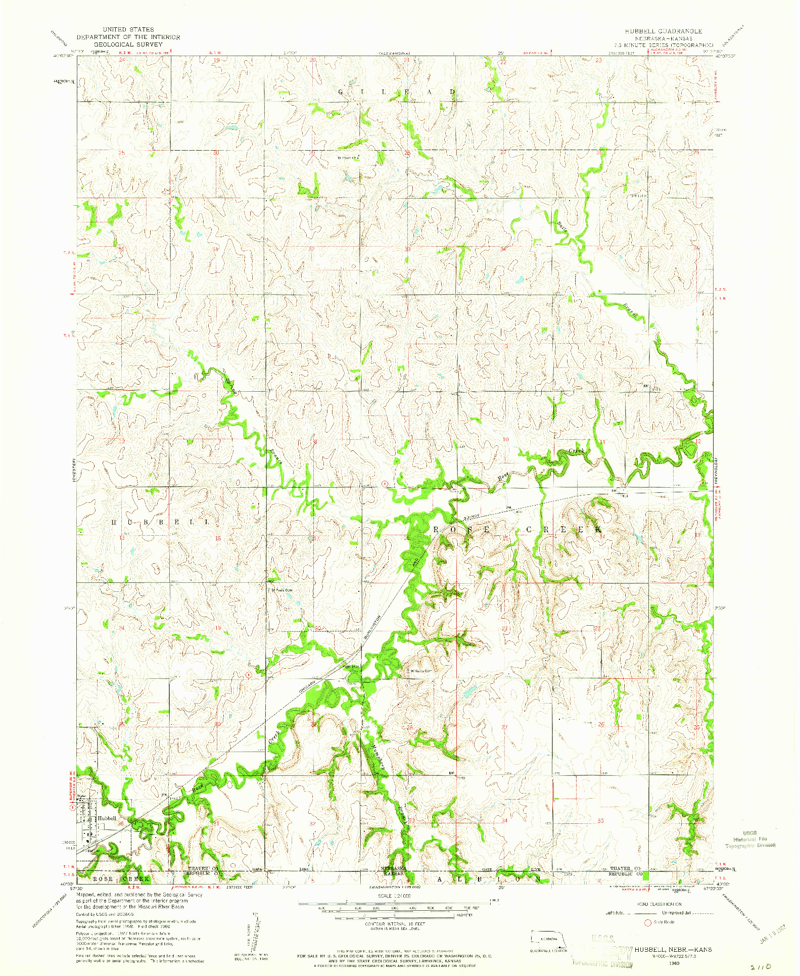 USGS 1:24000-SCALE QUADRANGLE FOR HUBBELL, NE 1960