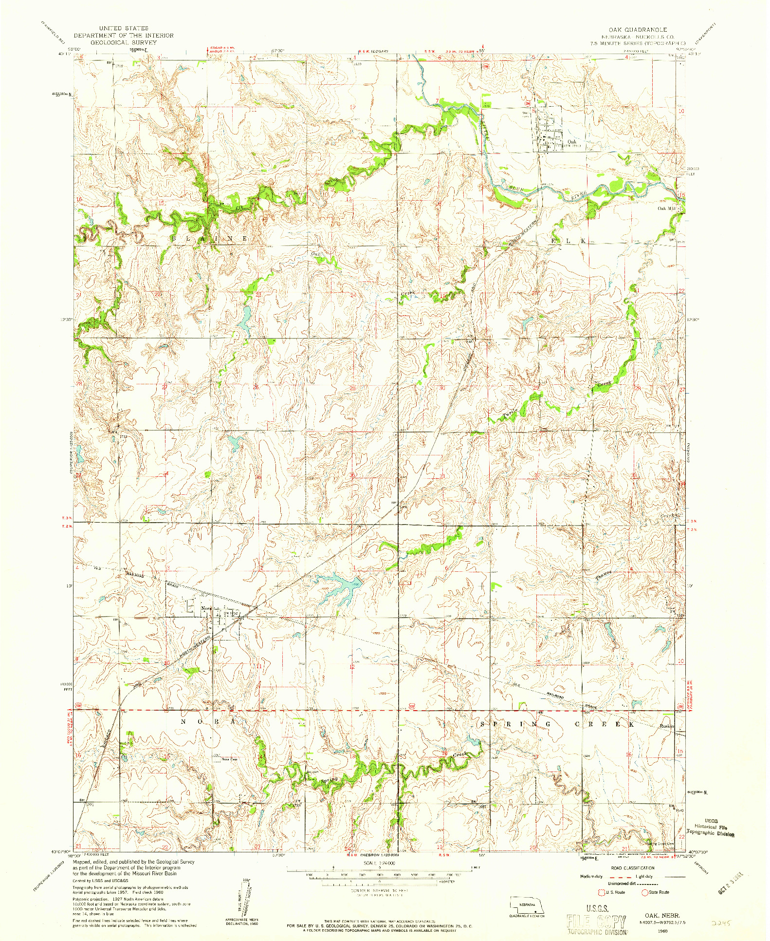 USGS 1:24000-SCALE QUADRANGLE FOR OAK, NE 1960