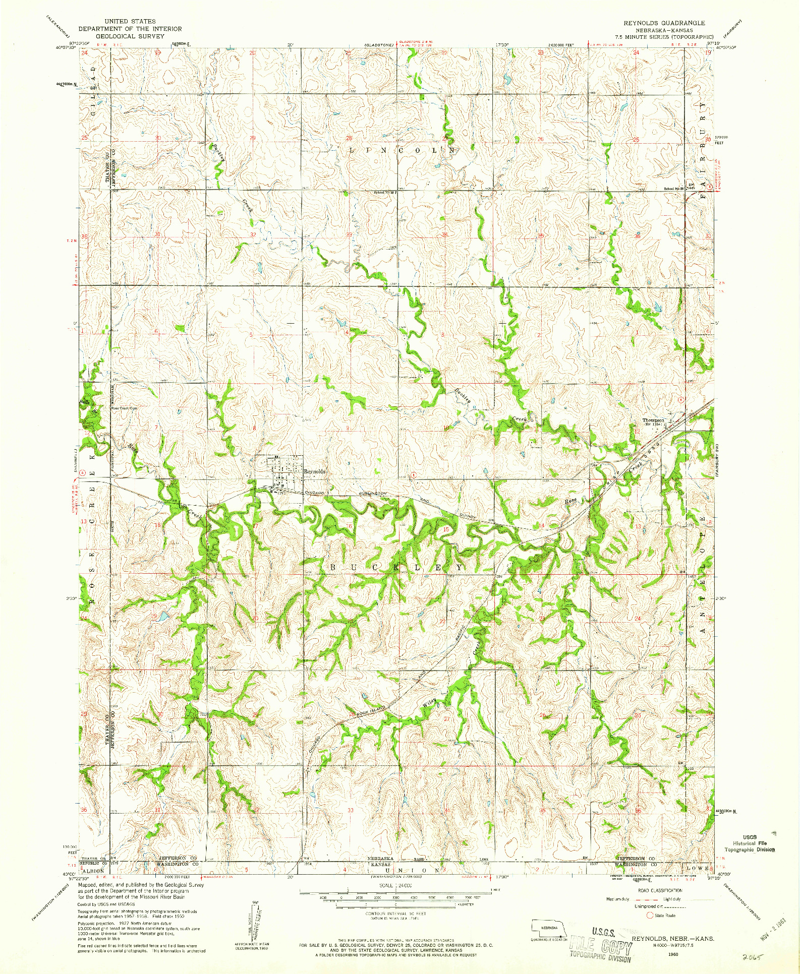 USGS 1:24000-SCALE QUADRANGLE FOR REYNOLDS, NE 1960