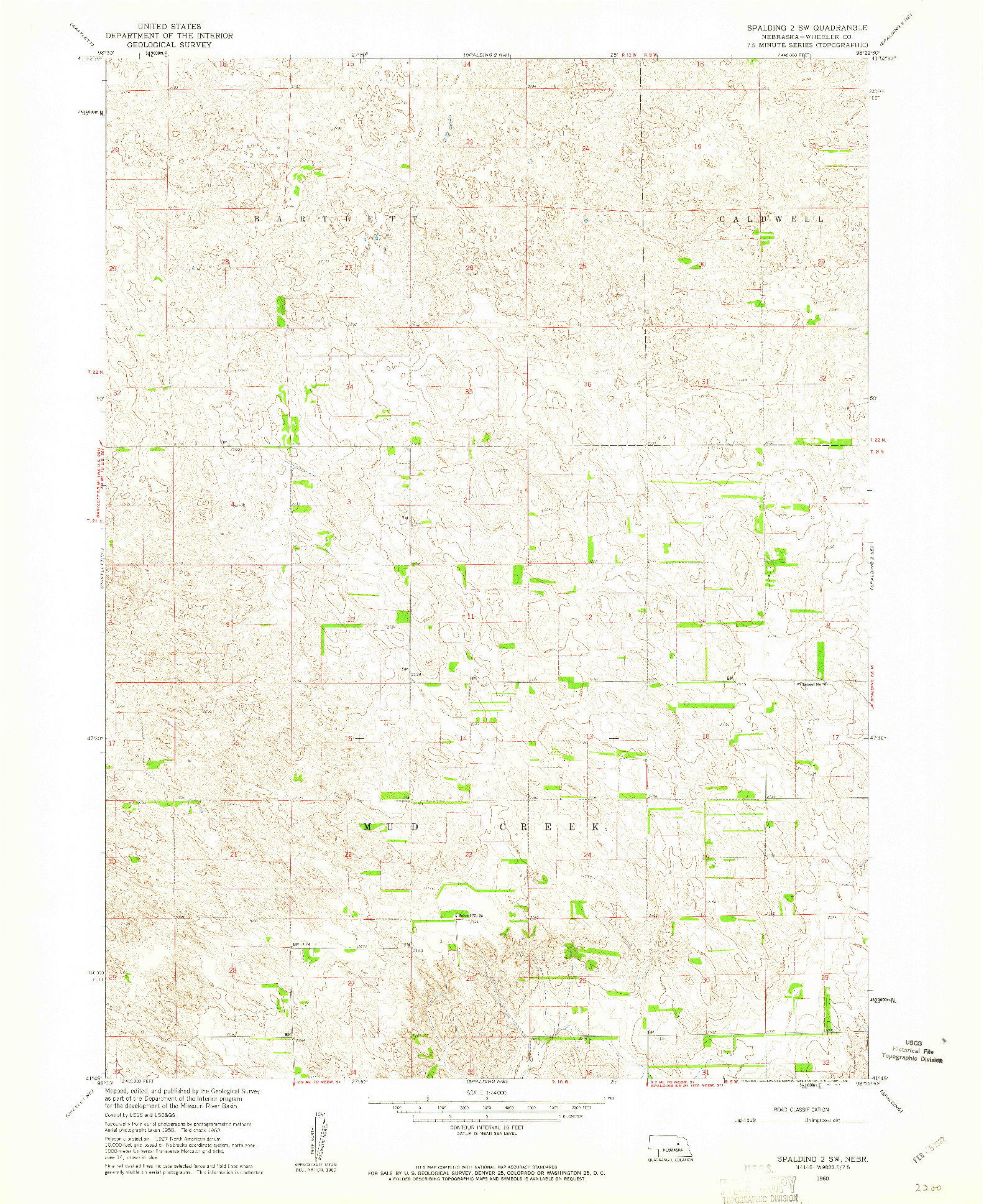 USGS 1:24000-SCALE QUADRANGLE FOR SPALDING 2 SW, NE 1960