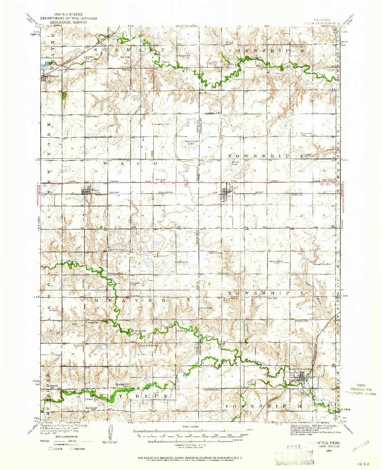 USGS 1:62500-SCALE QUADRANGLE FOR UTICA, NE 1934