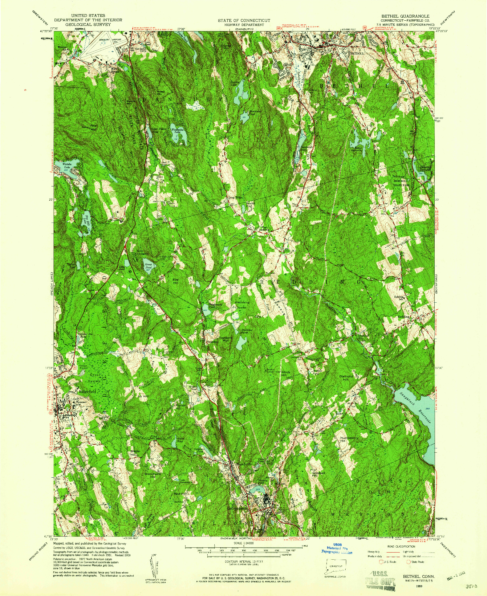 USGS 1:24000-SCALE QUADRANGLE FOR BETHEL, CT 1959