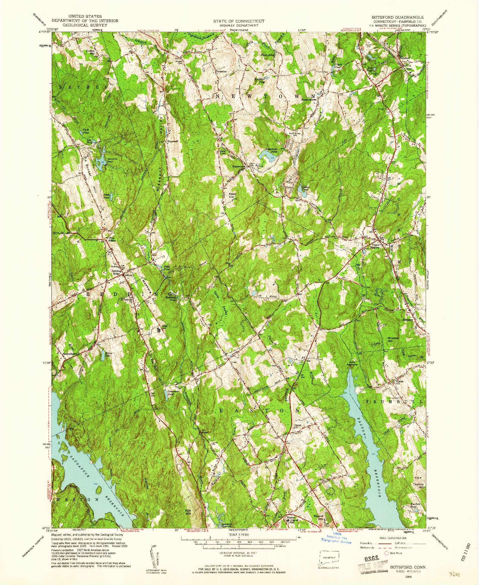 USGS 1:24000-SCALE QUADRANGLE FOR BOTSFORD, CT 1959