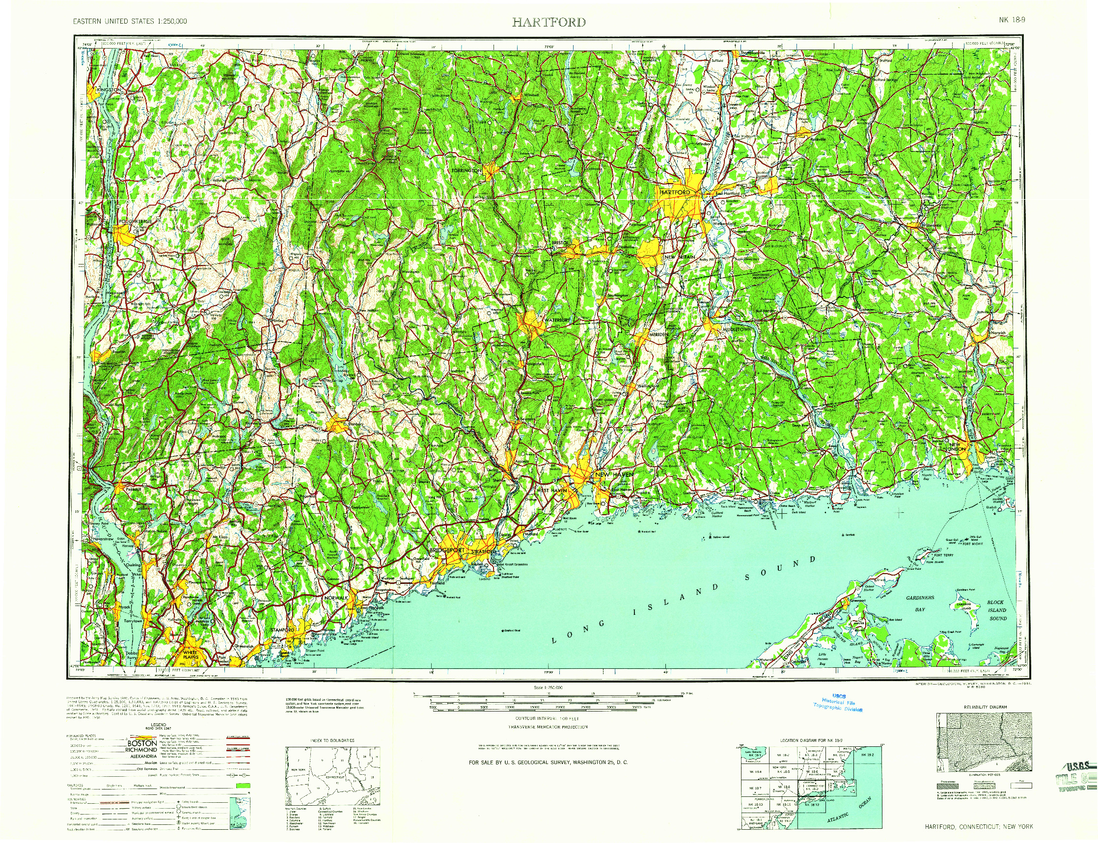 USGS 1:250000-SCALE QUADRANGLE FOR HARTFORD, CT 1961