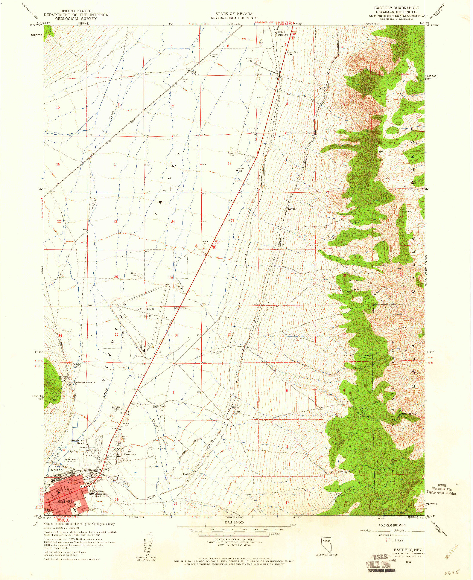 USGS 1:24000-SCALE QUADRANGLE FOR EAST ELY, NV 1958