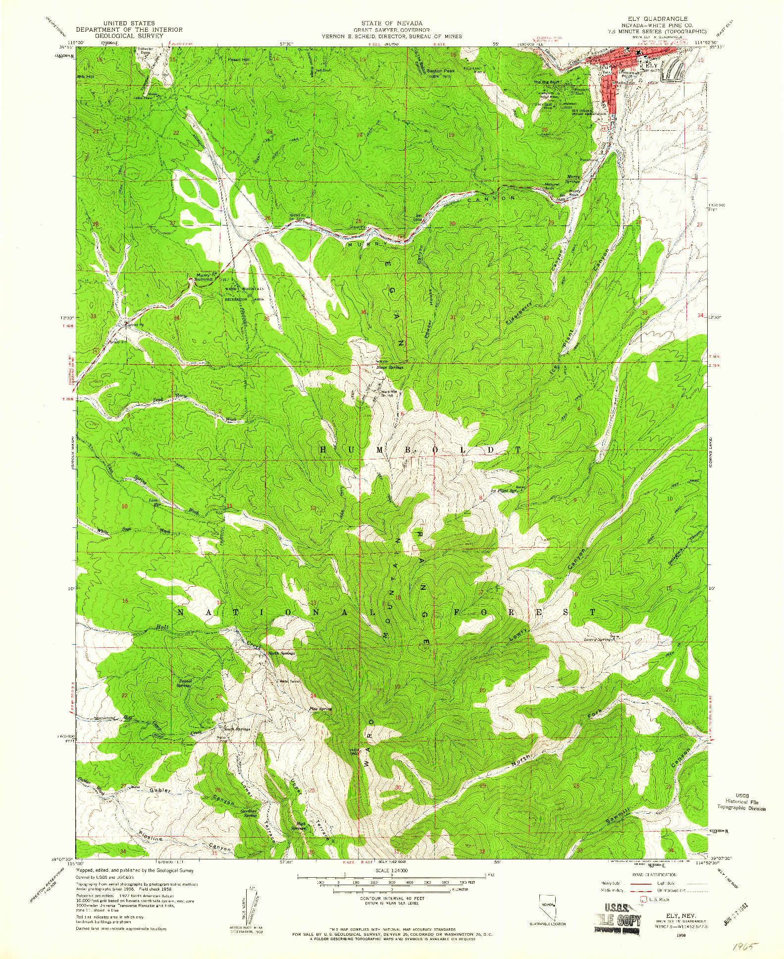 USGS 1:24000-SCALE QUADRANGLE FOR ELY, NV 1958