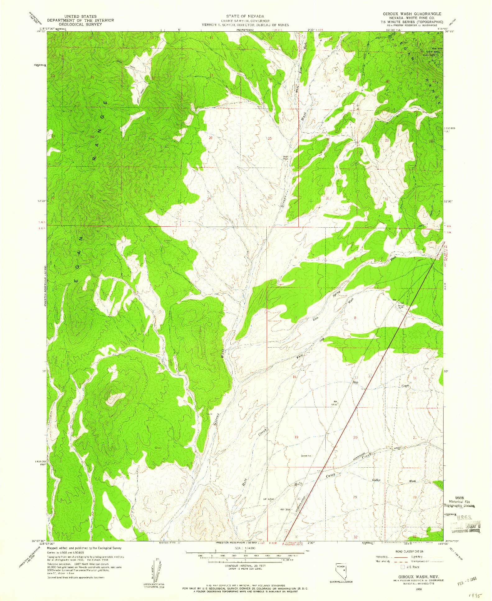 USGS 1:24000-SCALE QUADRANGLE FOR GIROUX WASH, NV 1958