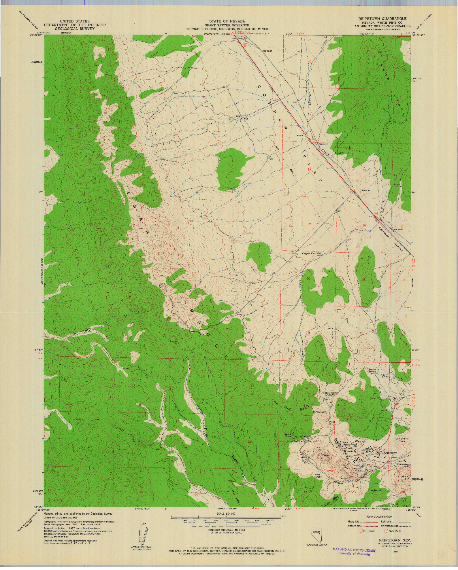 USGS 1:24000-SCALE QUADRANGLE FOR REIPETOWN, NV 1958
