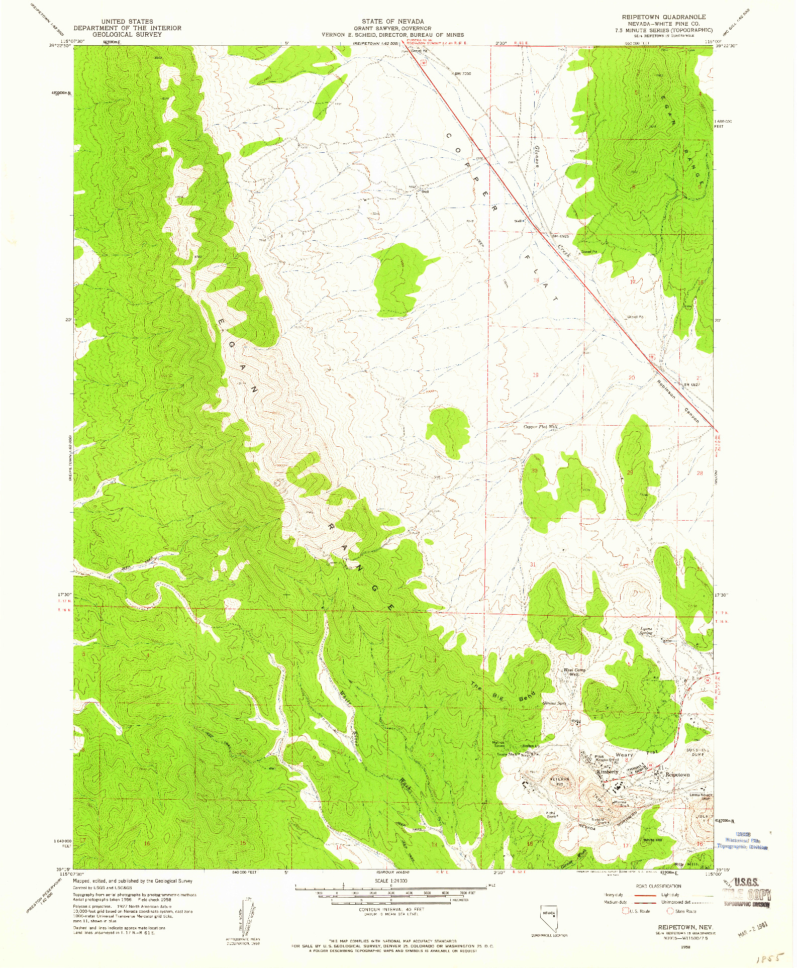 USGS 1:24000-SCALE QUADRANGLE FOR RIEPETOWN, NV 1958
