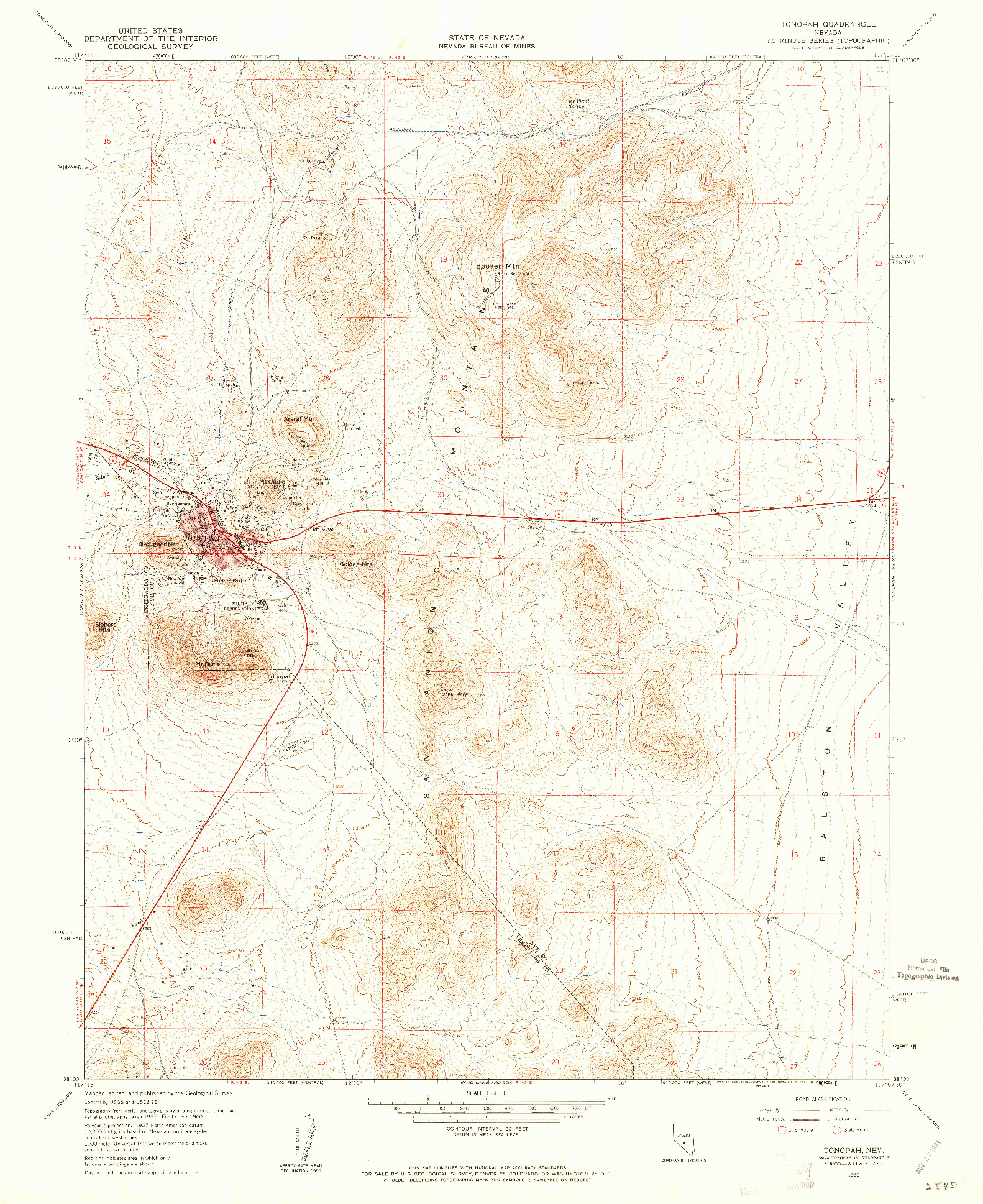 USGS 1:24000-SCALE QUADRANGLE FOR TONOPAH, NV 1960