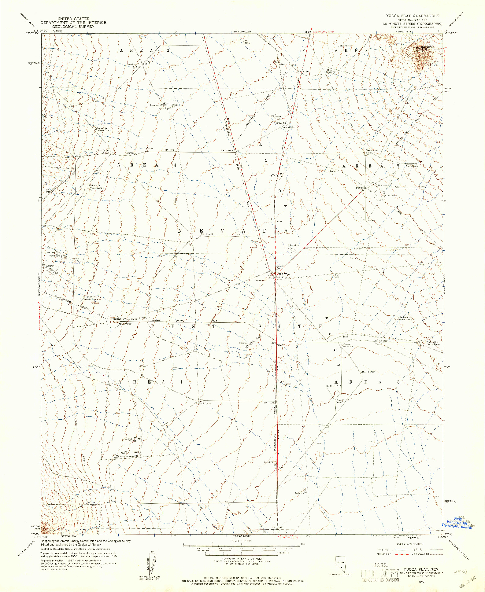 USGS 1:24000-SCALE QUADRANGLE FOR YUCCA FLAT, NV 1960