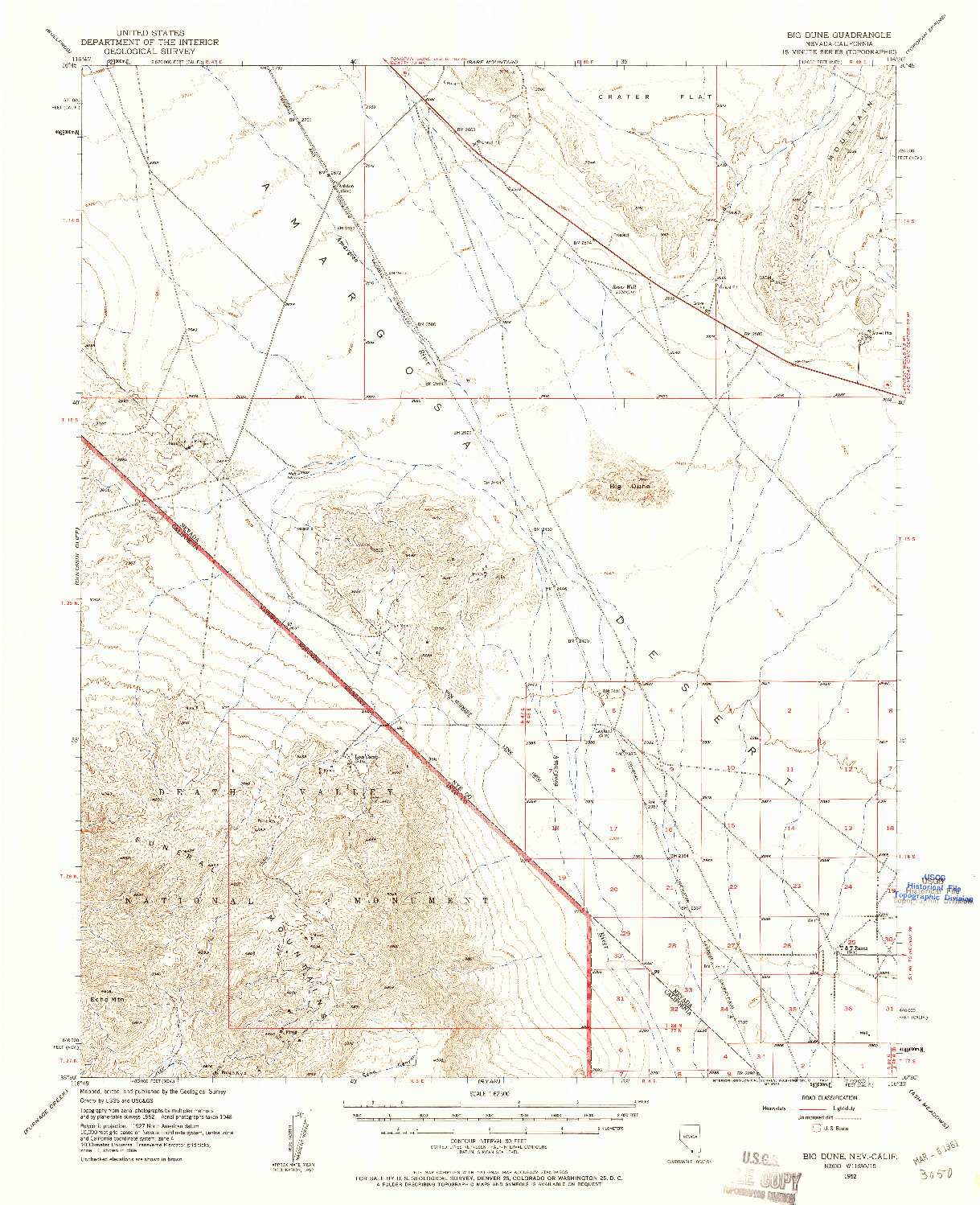 USGS 1:62500-SCALE QUADRANGLE FOR BIG DUNE, NV 1952