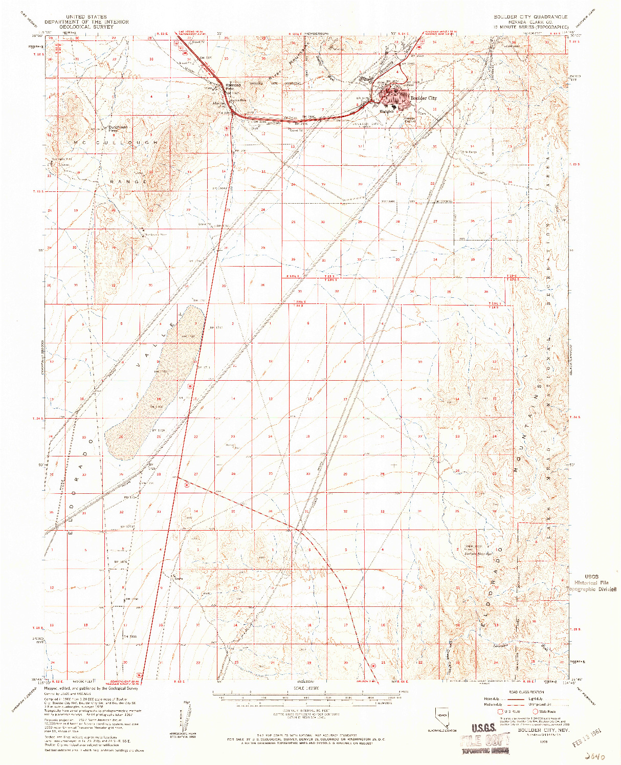 USGS 1:62500-SCALE QUADRANGLE FOR BOULDER CITY, NV 1958
