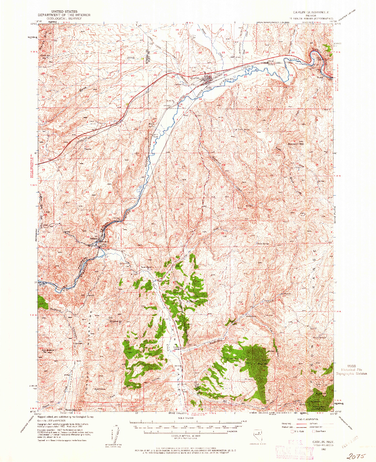 USGS 1:62500-SCALE QUADRANGLE FOR CARLIN, NV 1952