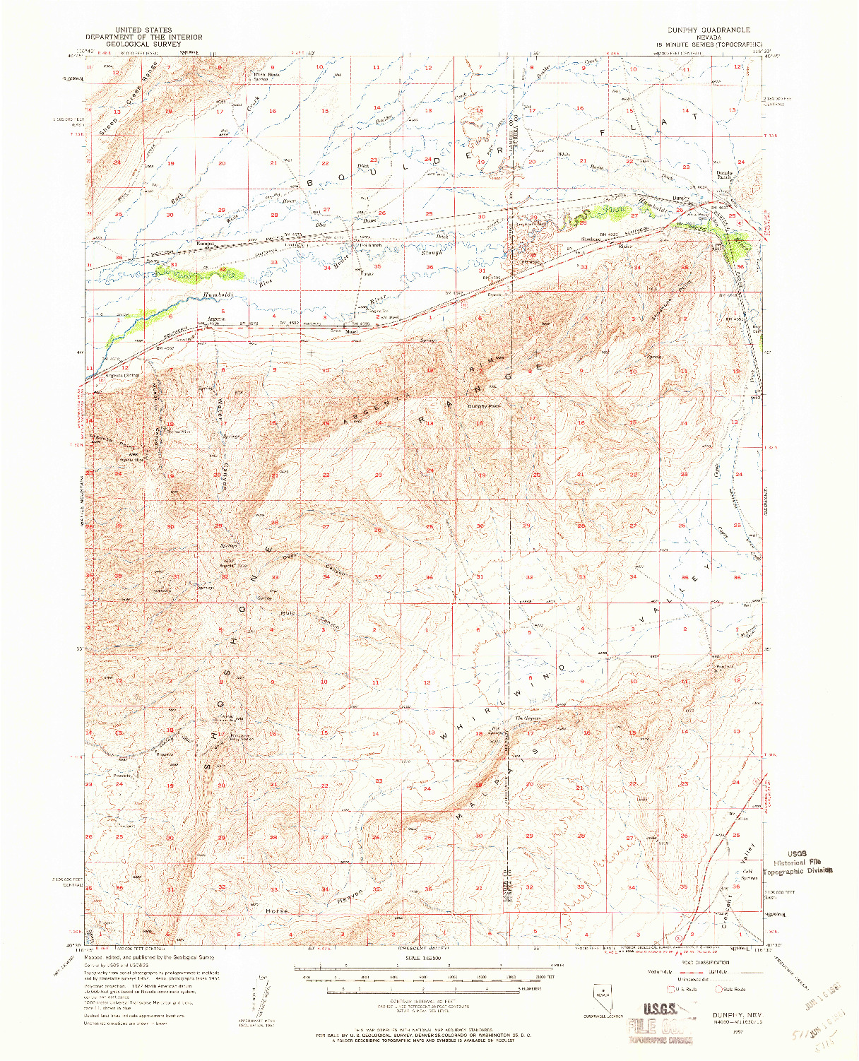 USGS 1:62500-SCALE QUADRANGLE FOR DUNPHY, NV 1957