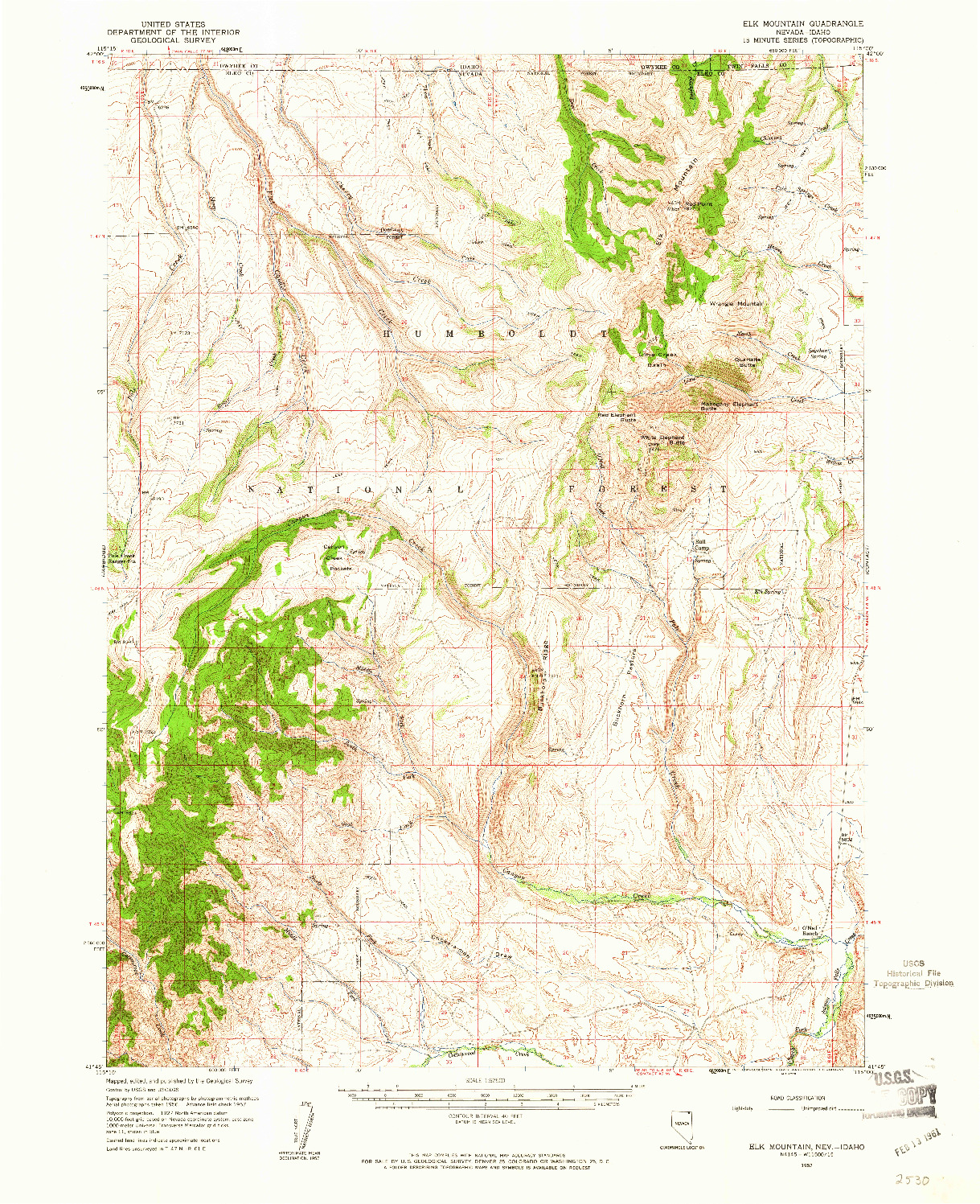 USGS 1:62500-SCALE QUADRANGLE FOR ELK MOUNTAIN, NV 1957
