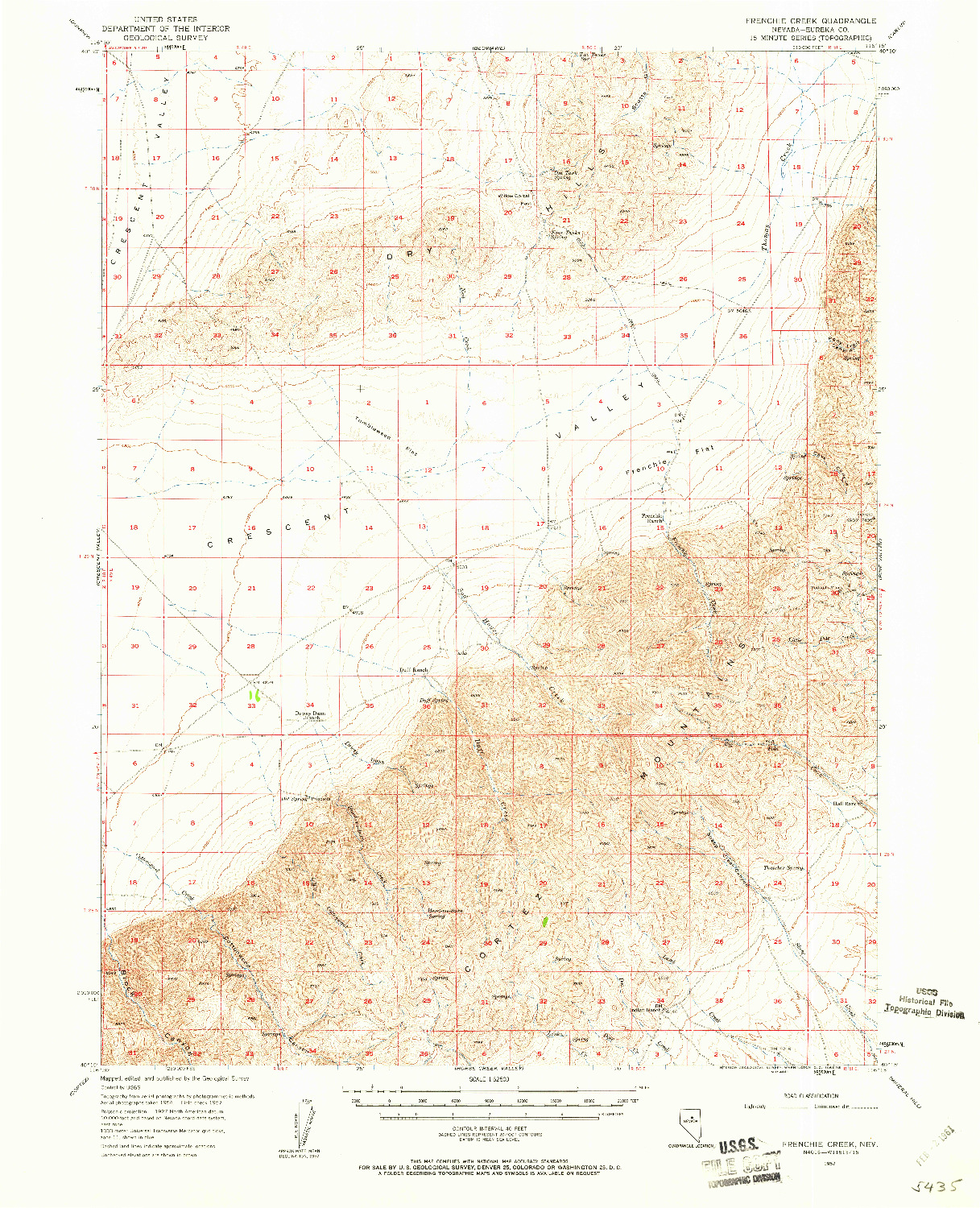 USGS 1:62500-SCALE QUADRANGLE FOR FRENCHIE CREEK, NV 1957