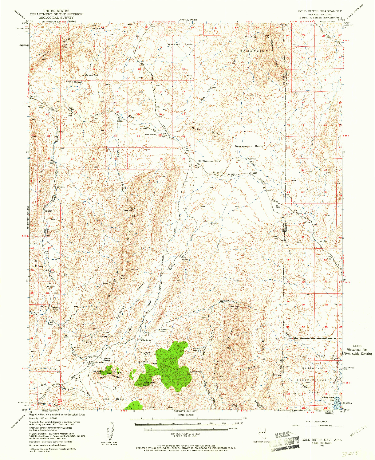 USGS 1:62500-SCALE QUADRANGLE FOR GOLD BUTTE, NV 1953