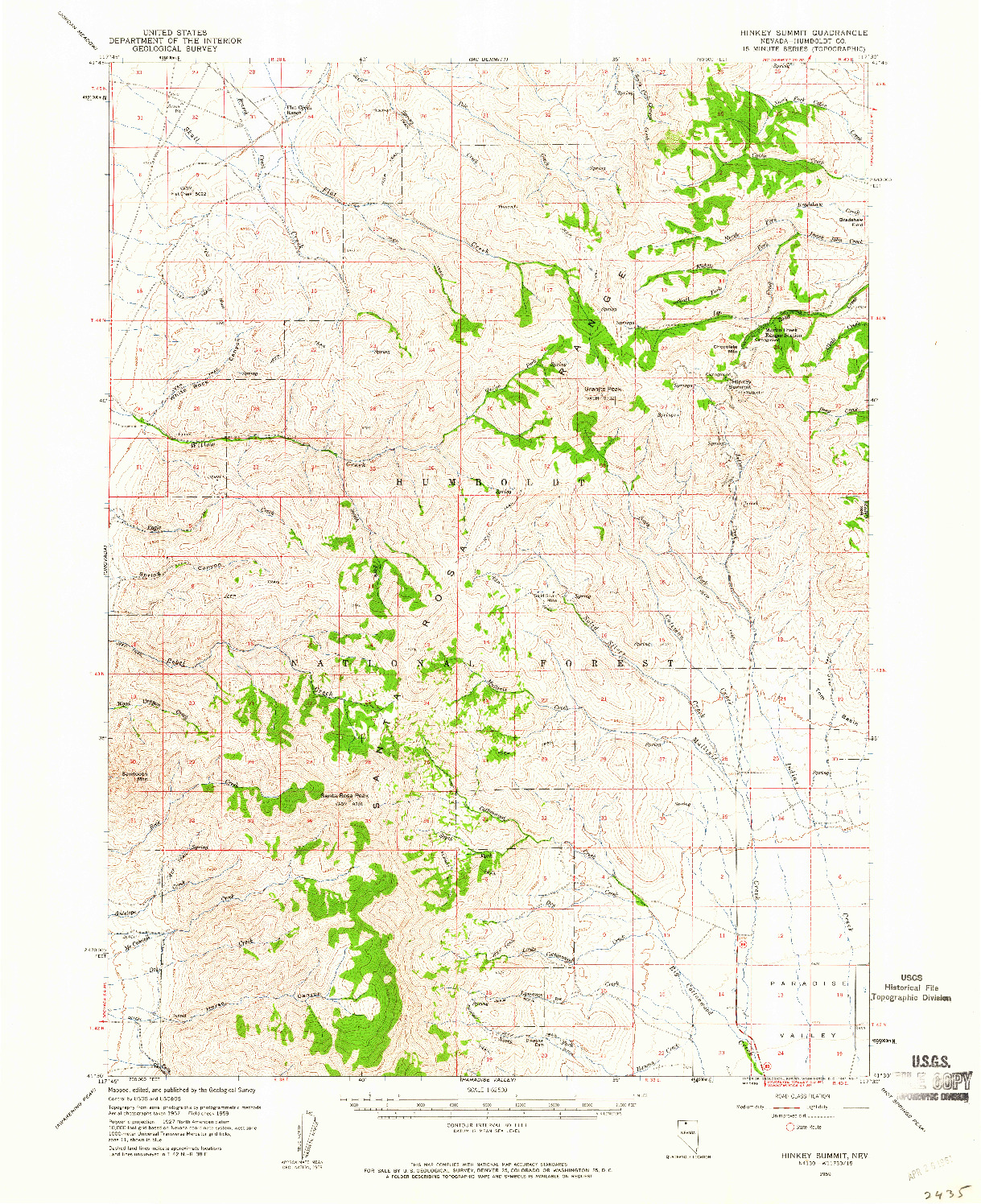 USGS 1:62500-SCALE QUADRANGLE FOR HINKEY SUMMIT, NV 1959