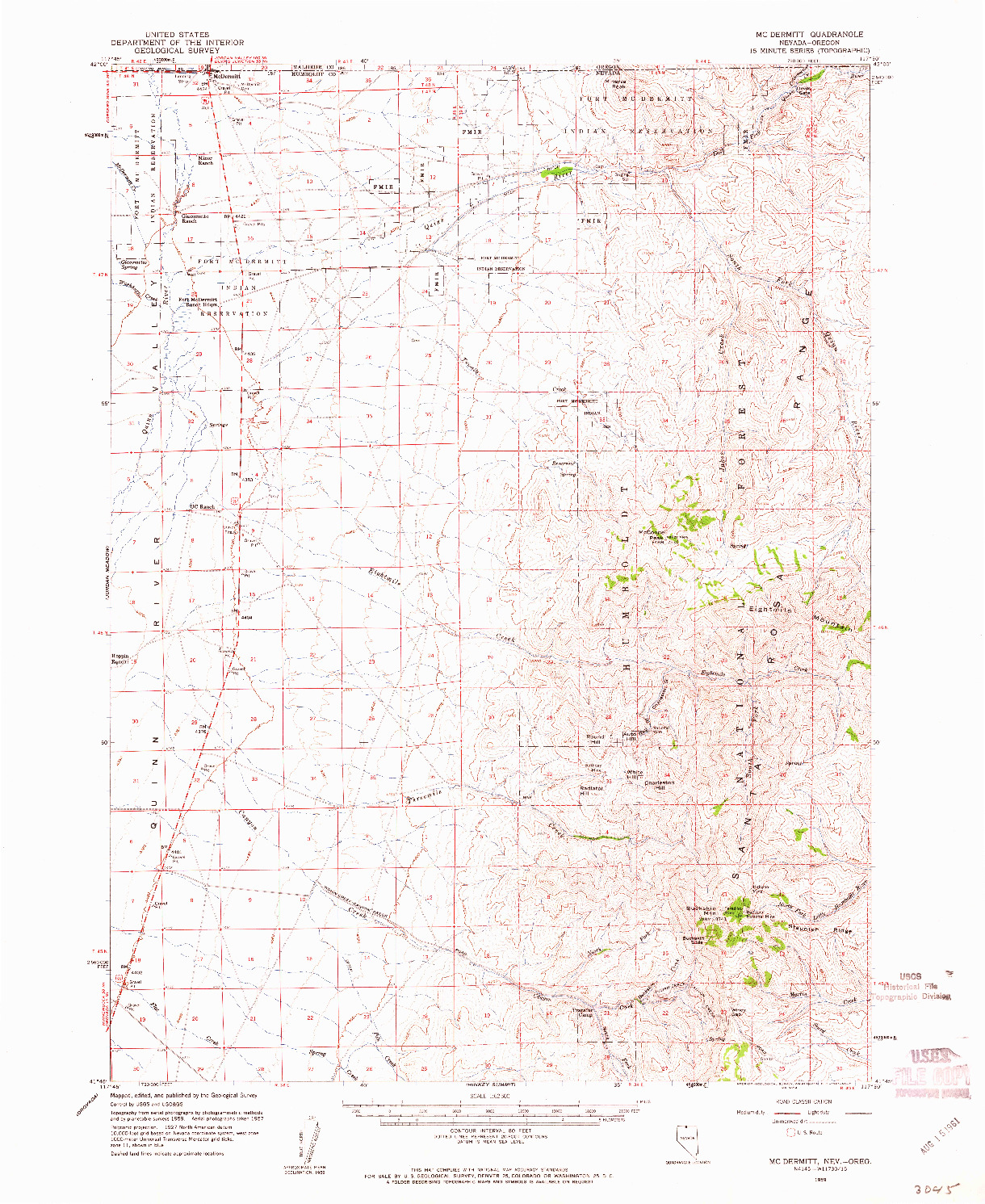USGS 1:62500-SCALE QUADRANGLE FOR MCDERMITT, NV 1959