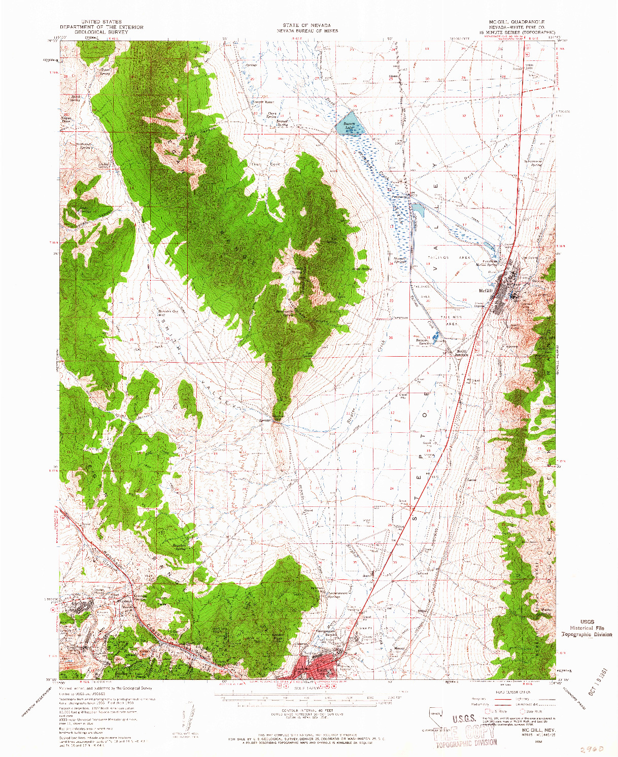 USGS 1:62500-SCALE QUADRANGLE FOR MCGILL, NV 1958