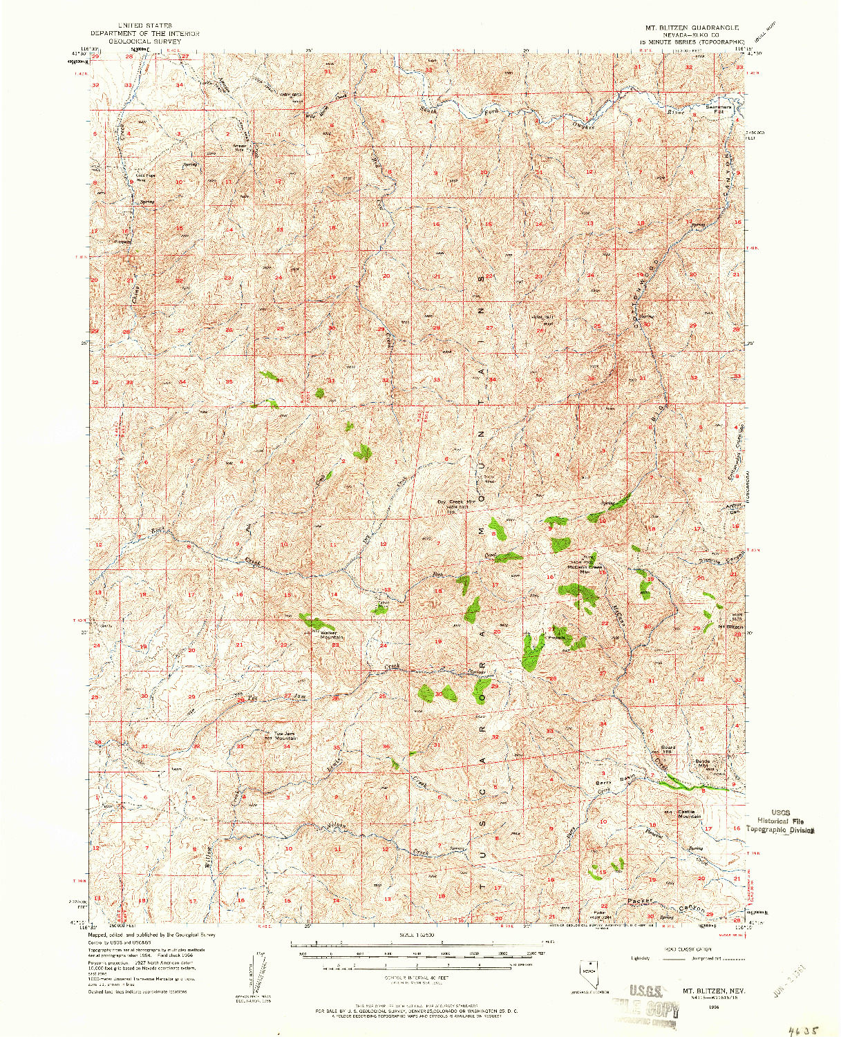 USGS 1:62500-SCALE QUADRANGLE FOR MT. BLITZEN, NV 1956