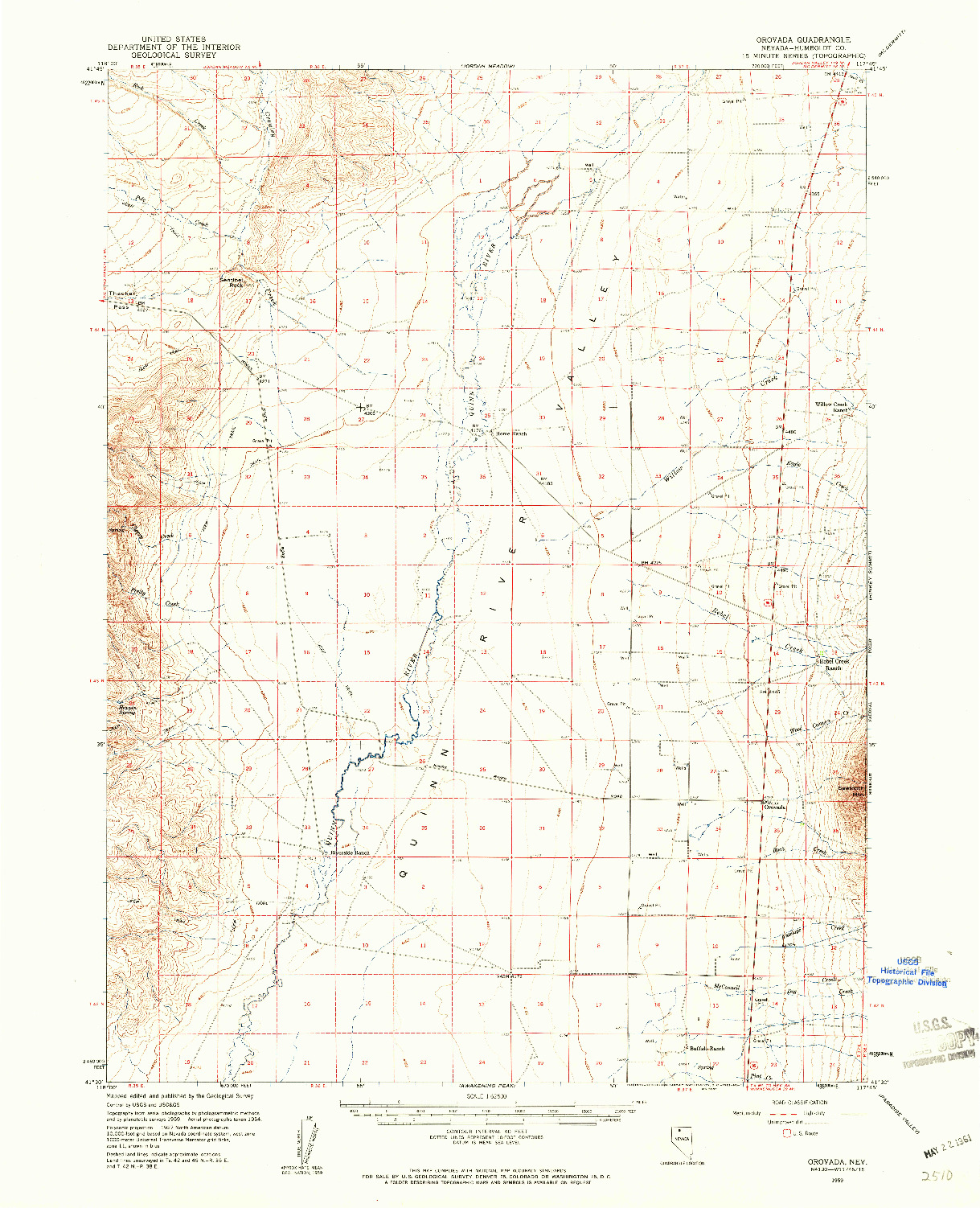 USGS 1:62500-SCALE QUADRANGLE FOR OROVADA, NV 1959