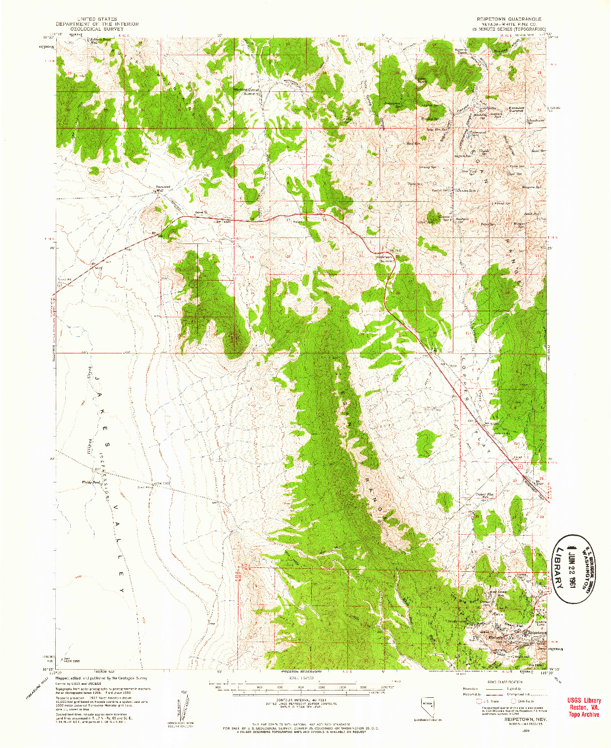 USGS 1:62500-SCALE QUADRANGLE FOR REIPETOWN, NV 1959