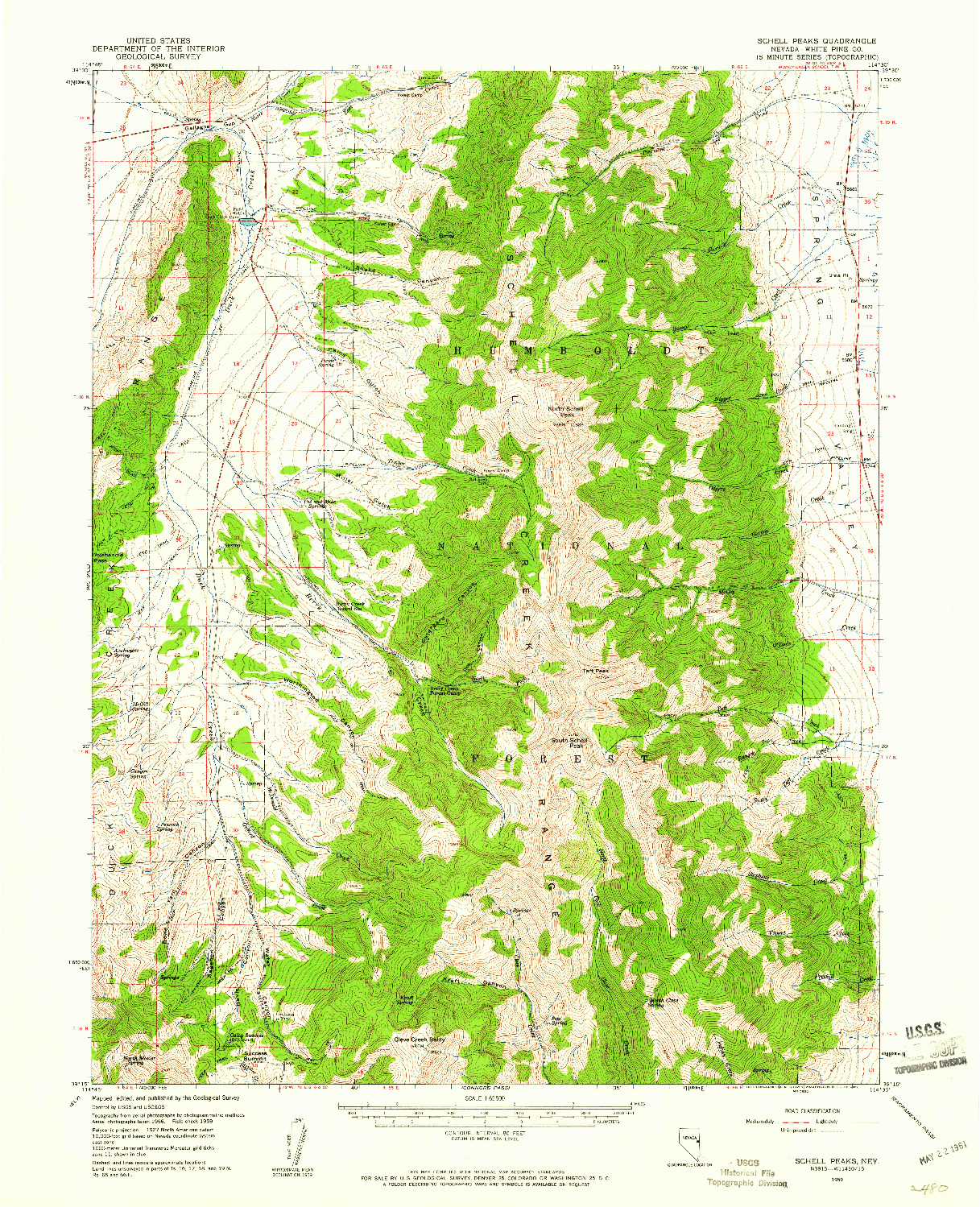 USGS 1:62500-SCALE QUADRANGLE FOR SCHELL PEAKS, NV 1959