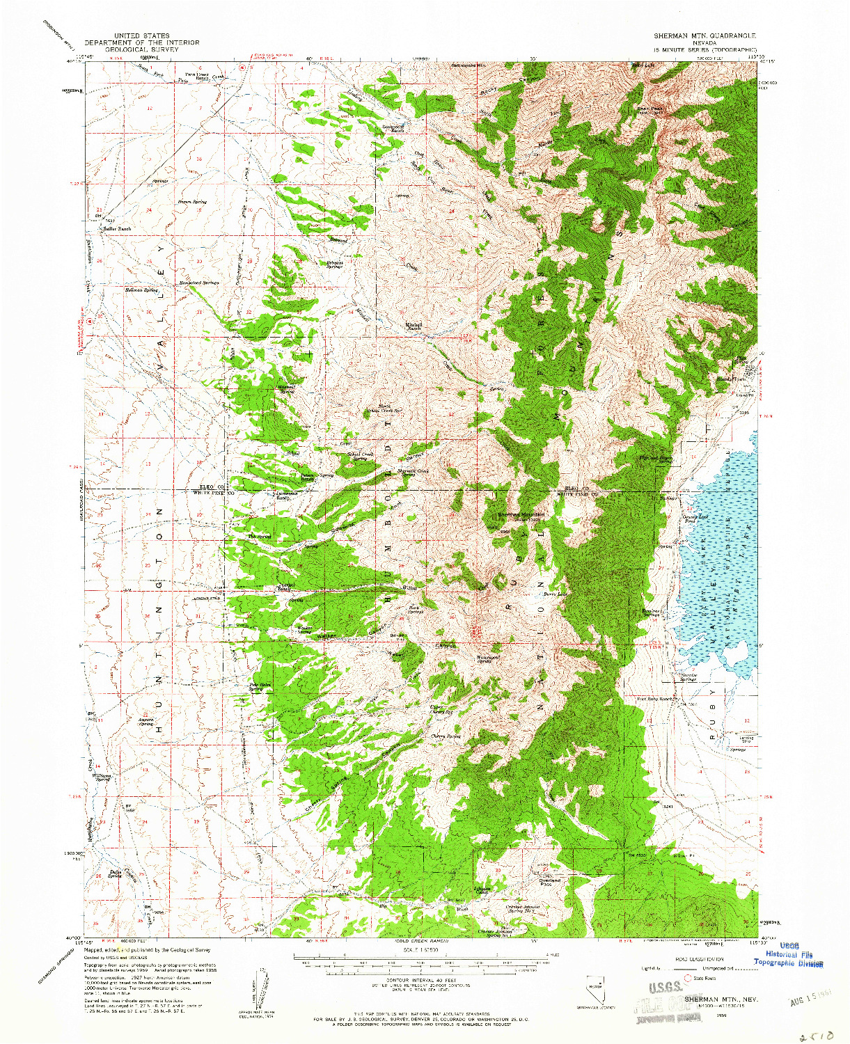 USGS 1:62500-SCALE QUADRANGLE FOR SHERMAN MTN, NV 1959